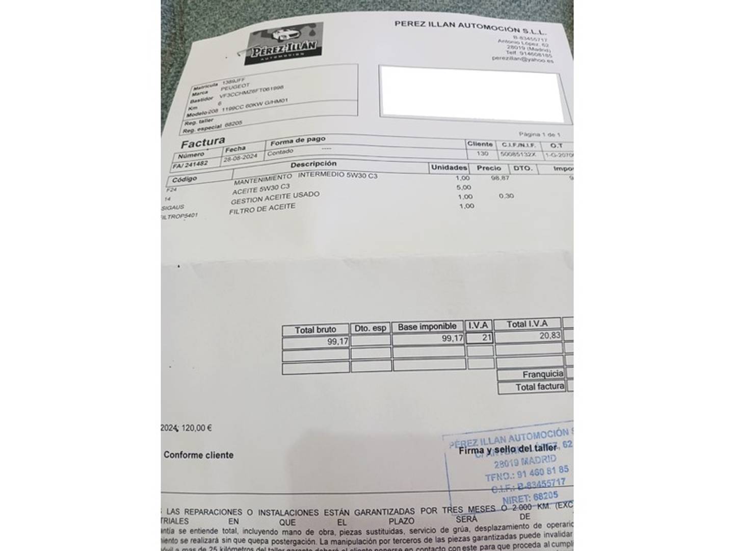 Foto del mantenimiento del Peugeot 208 Peugeot 208 PureTech 82 Style (82 CV)