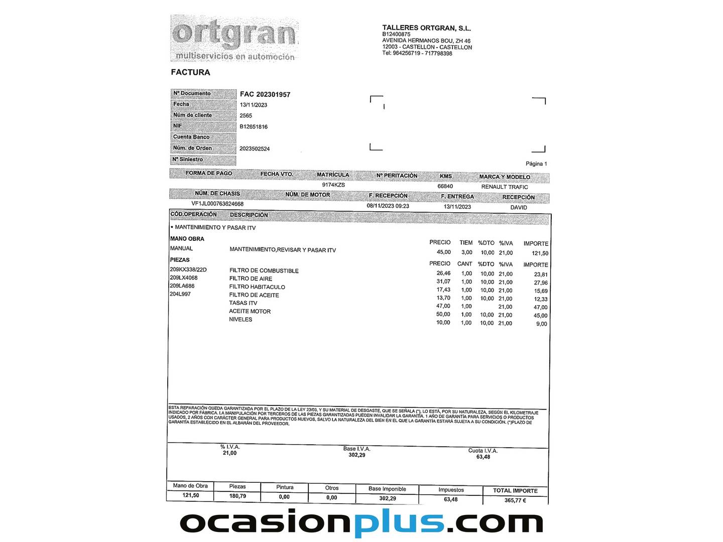 Foto del mantenimiento del Renault Trafic Renault Trafic Passenger Passenger Energy dCi (120 CV) 6 plazas