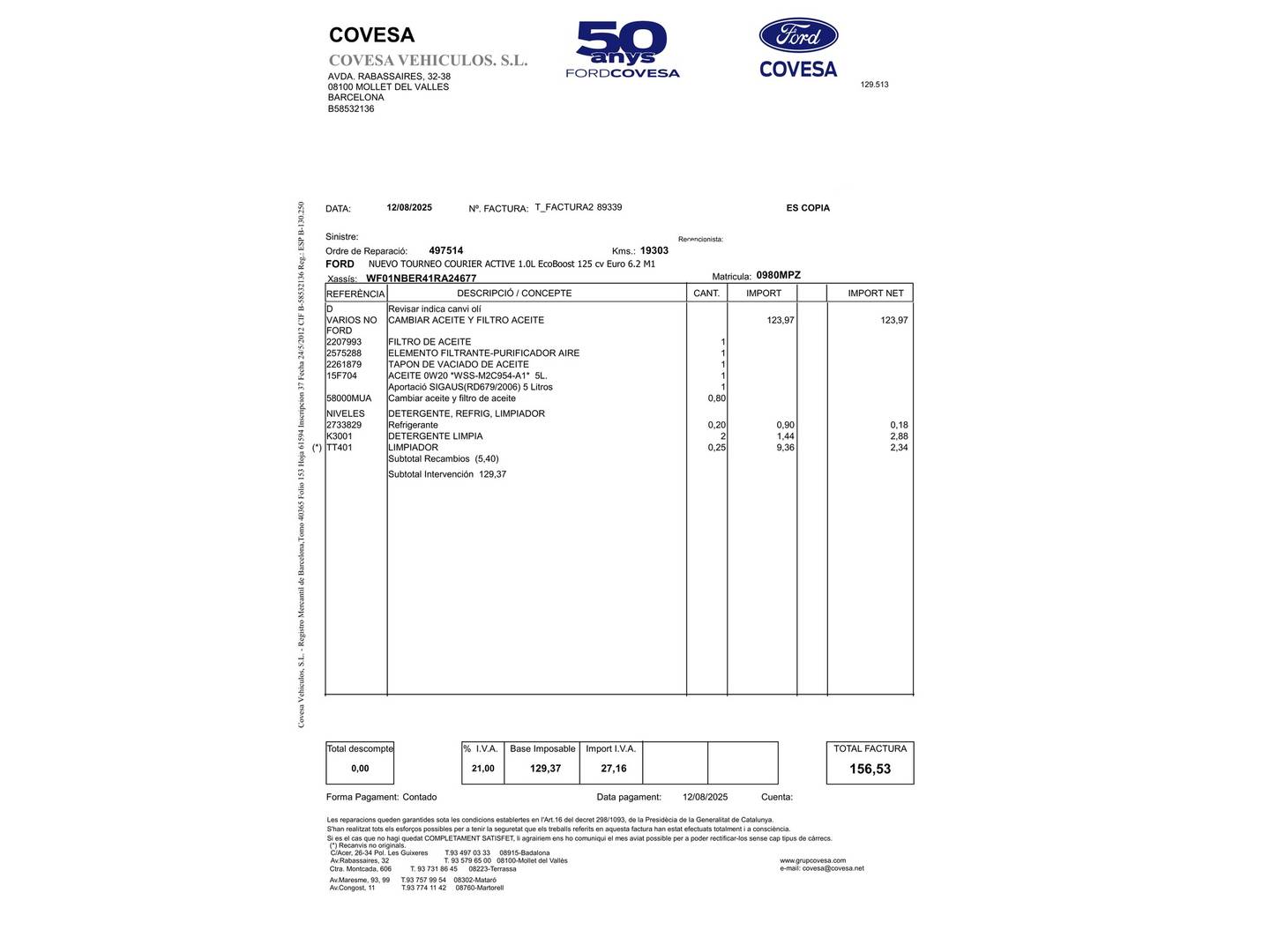 Foto del mantenimiento del Ford Tourneo Courier Ford Tourneo Courier 1.0 Ecoboost Active (125 CV)