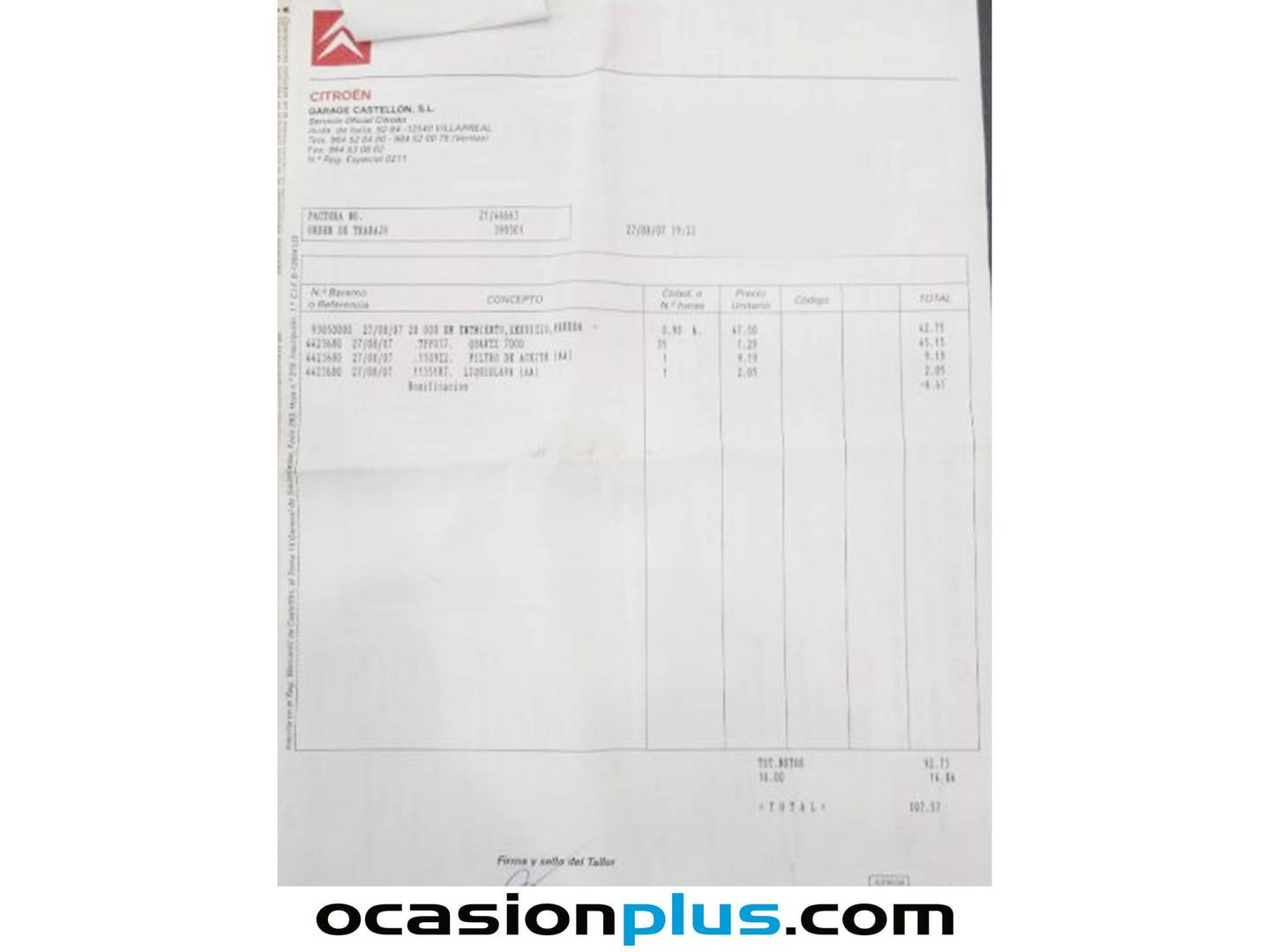 Foto del mantenimiento del Citroën Xsara Picasso Citroën Xsara Picasso 1.6i Exclusive (110 CV)