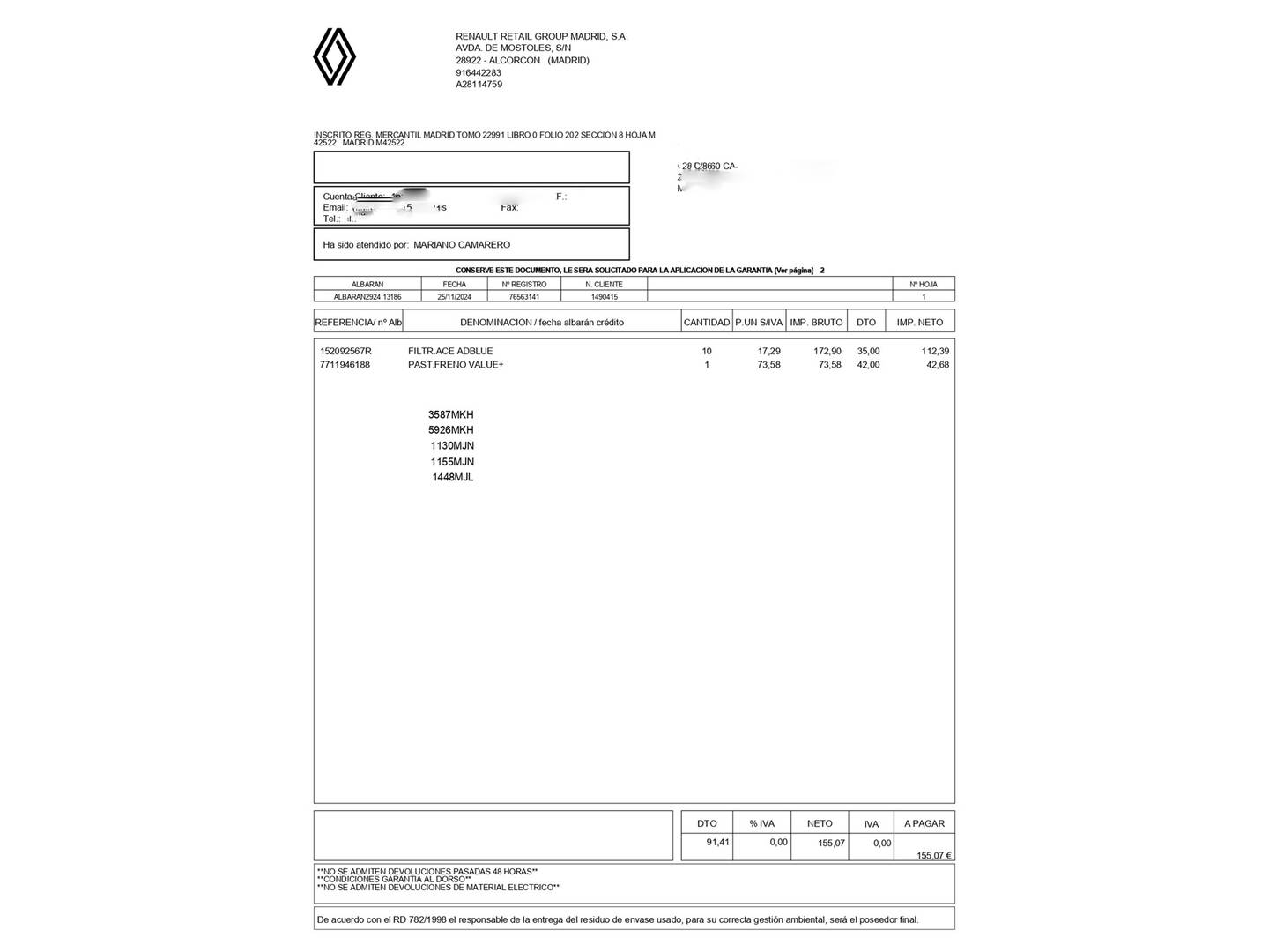 Foto del mantenimiento del Renault Master Renault Master Furgon L3H2 3500 Energy RS dCi (145 CV)