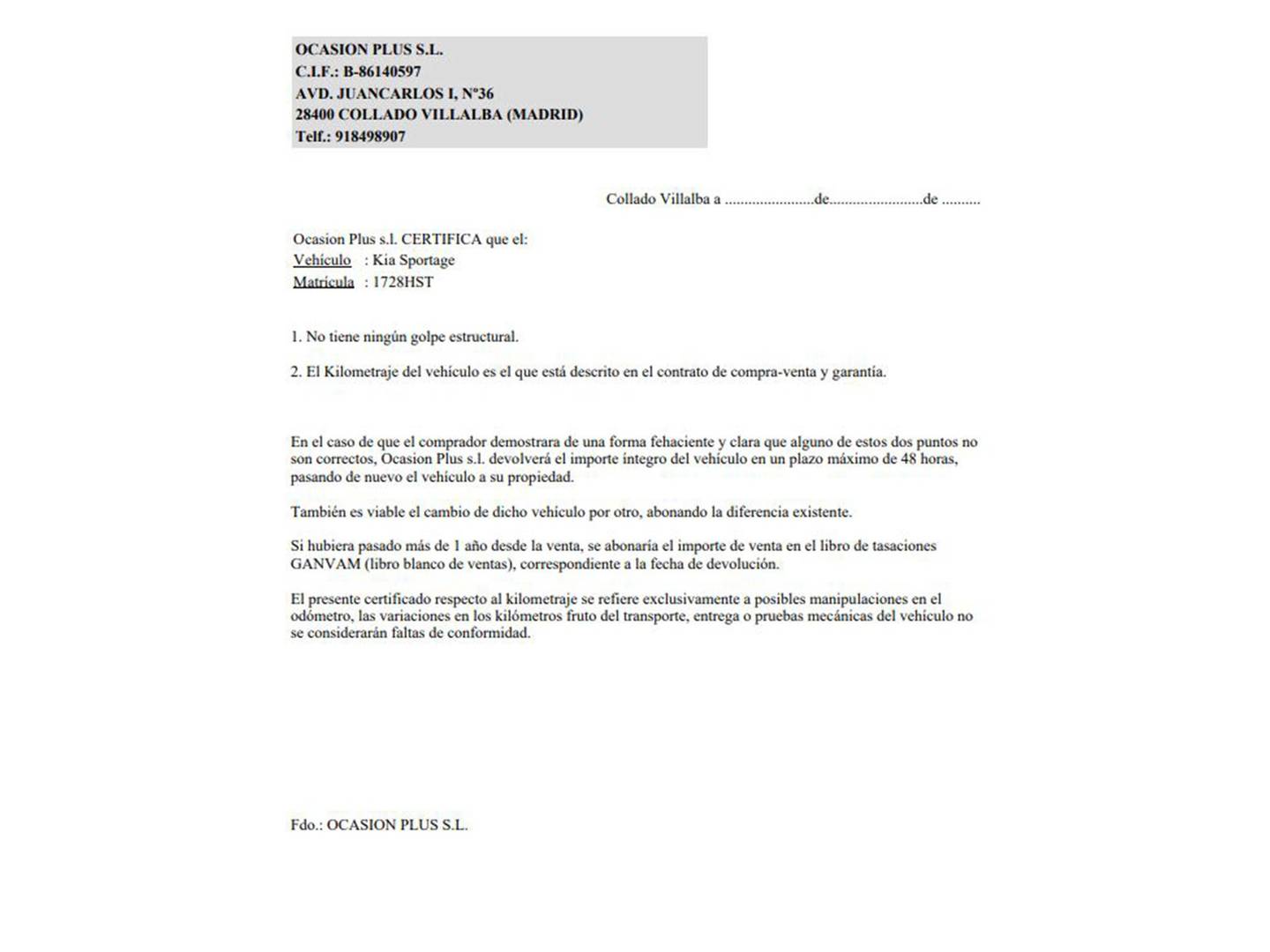Foto del certificado del KIA Sportage KIA Sportage 1.7 CRDI VGT Drive 4x2 (115 CV)