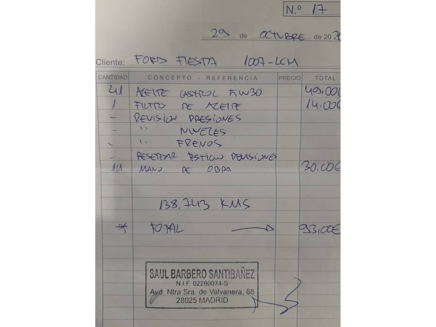 Foto del mantenimiento del Ford Fiesta Ford Fiesta 1.5 TDCi Trend  (85 CV)