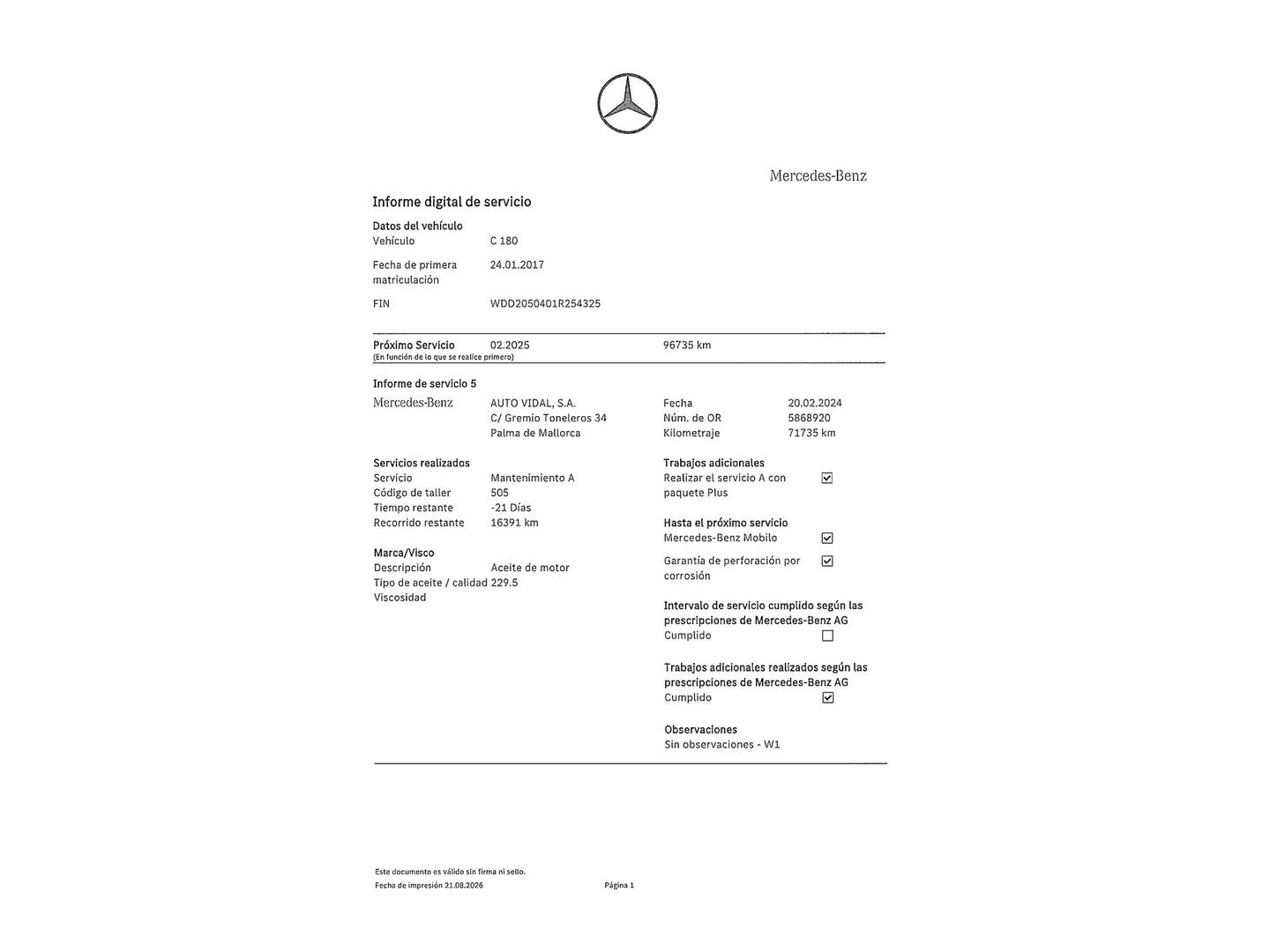Foto del mantenimiento del Mercedes Clase C Mercedes Clase C 180 (156 CV)