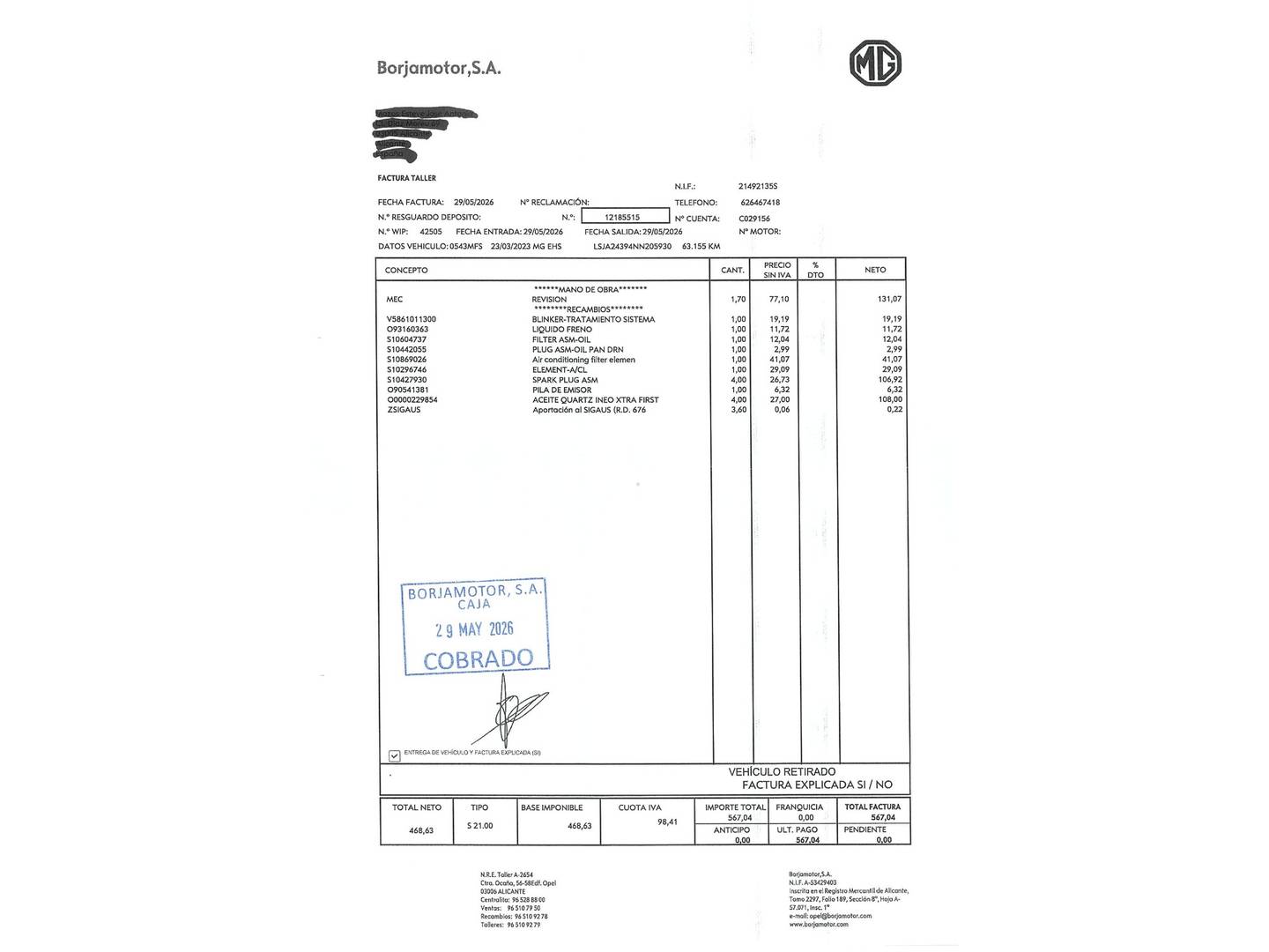 Foto del mantenimiento del MG eHS MG eHS 1.5 T-GDI PHEV Luxury (258 CV)