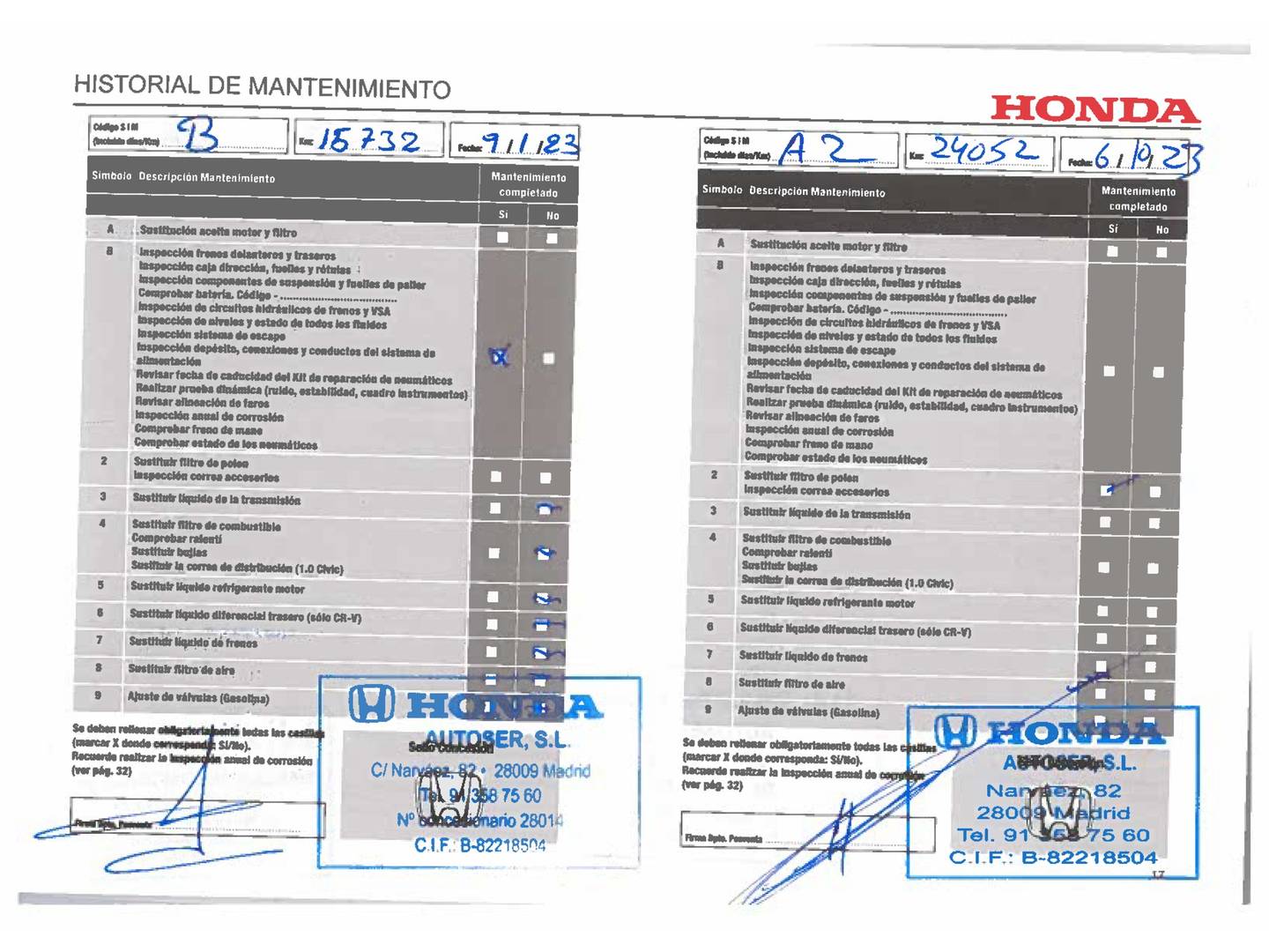 Foto del mantenimiento del Honda CR-V Honda CR-V 2.0 i-MMD Lifestyle 4x2 Auto (184 CV)