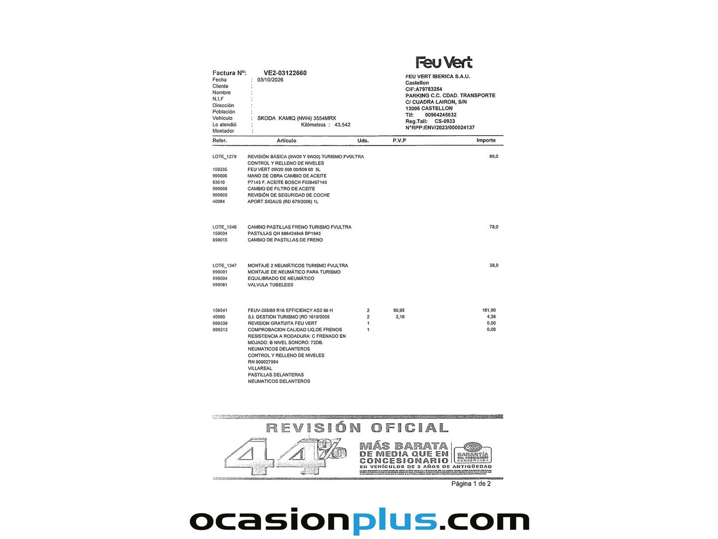 Foto del mantenimiento del Skoda Kamiq Skoda Kamiq 1.0 TSI Selection DSG (115 CV)