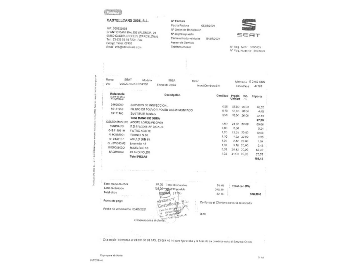 Foto del mantenimiento del Seat Ibiza Seat Ibiza 1.0 EcoTSI FR (115 CV)