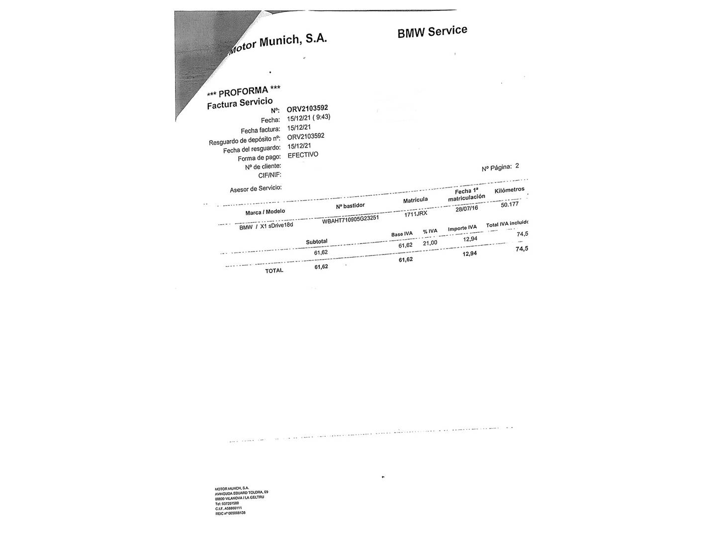 Foto del mantenimiento del BMW X1 BMW X1 sDrive18d (150 CV)