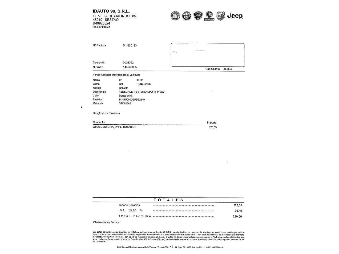 Foto del mantenimiento del Jeep Renegade Jeep Renegade 1.6 E-TORQ HP Sport 4x2 E6 (110 CV)