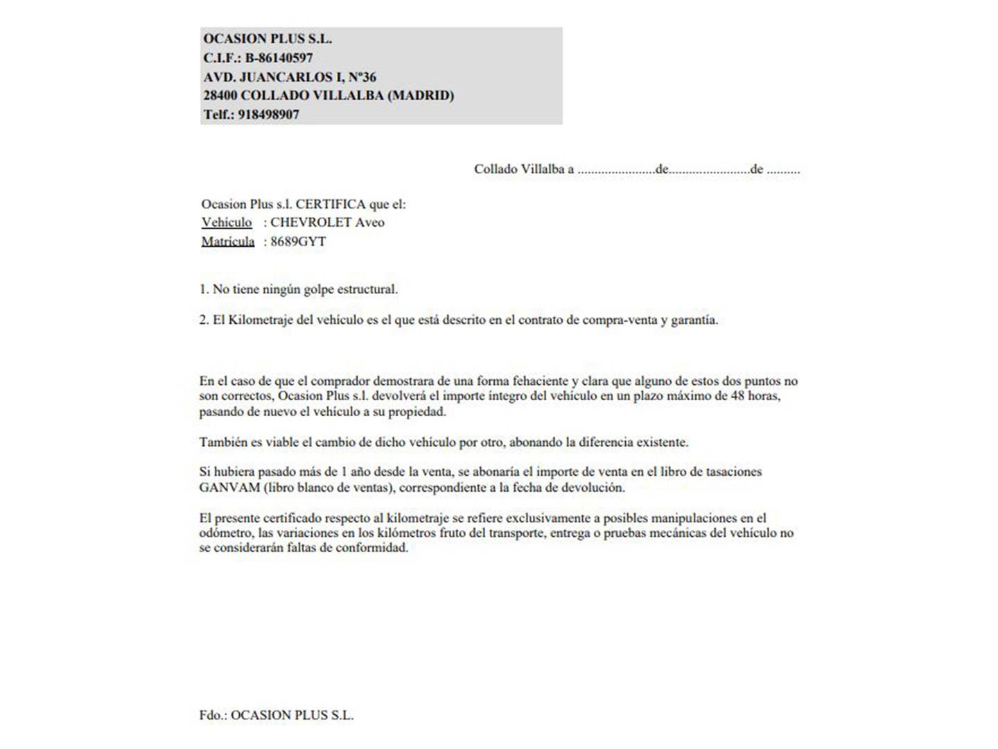 Foto del certificado del Chevrolet Aveo Chevrolet Aveo 1.4 16v LS (101 CV)