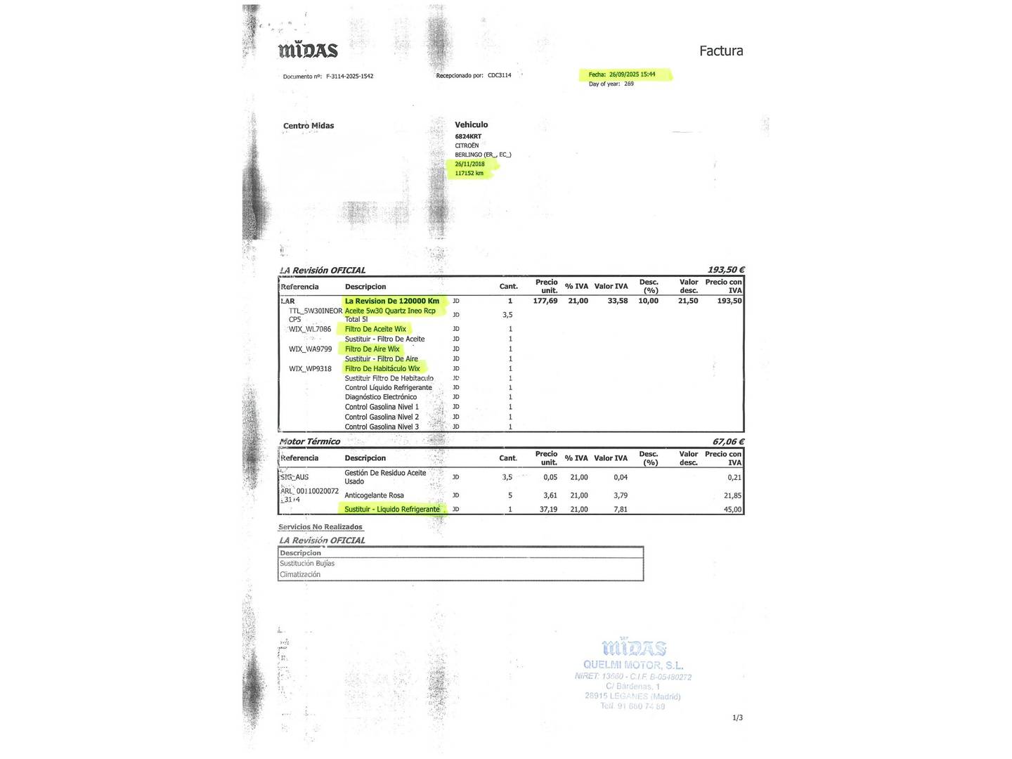 Foto del mantenimiento del Citroën Berlingo Citroën Berlingo PureTech 110 Talla M Shine (110 CV) GLP