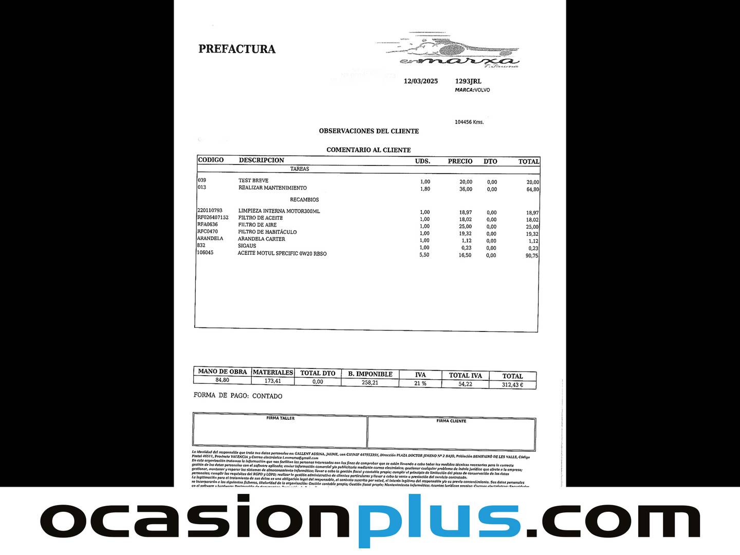Foto del mantenimiento del Volvo S60 Volvo S60 D2 Kinetic (120 CV)