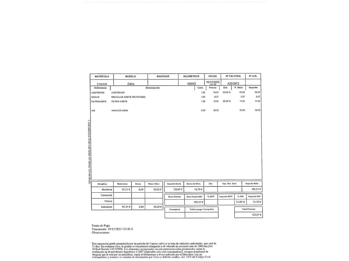 Foto del mantenimiento del Opel Zafira Tourer Opel Zafira Tourer 1.6 CDTi S&S Excellence (136 CV)