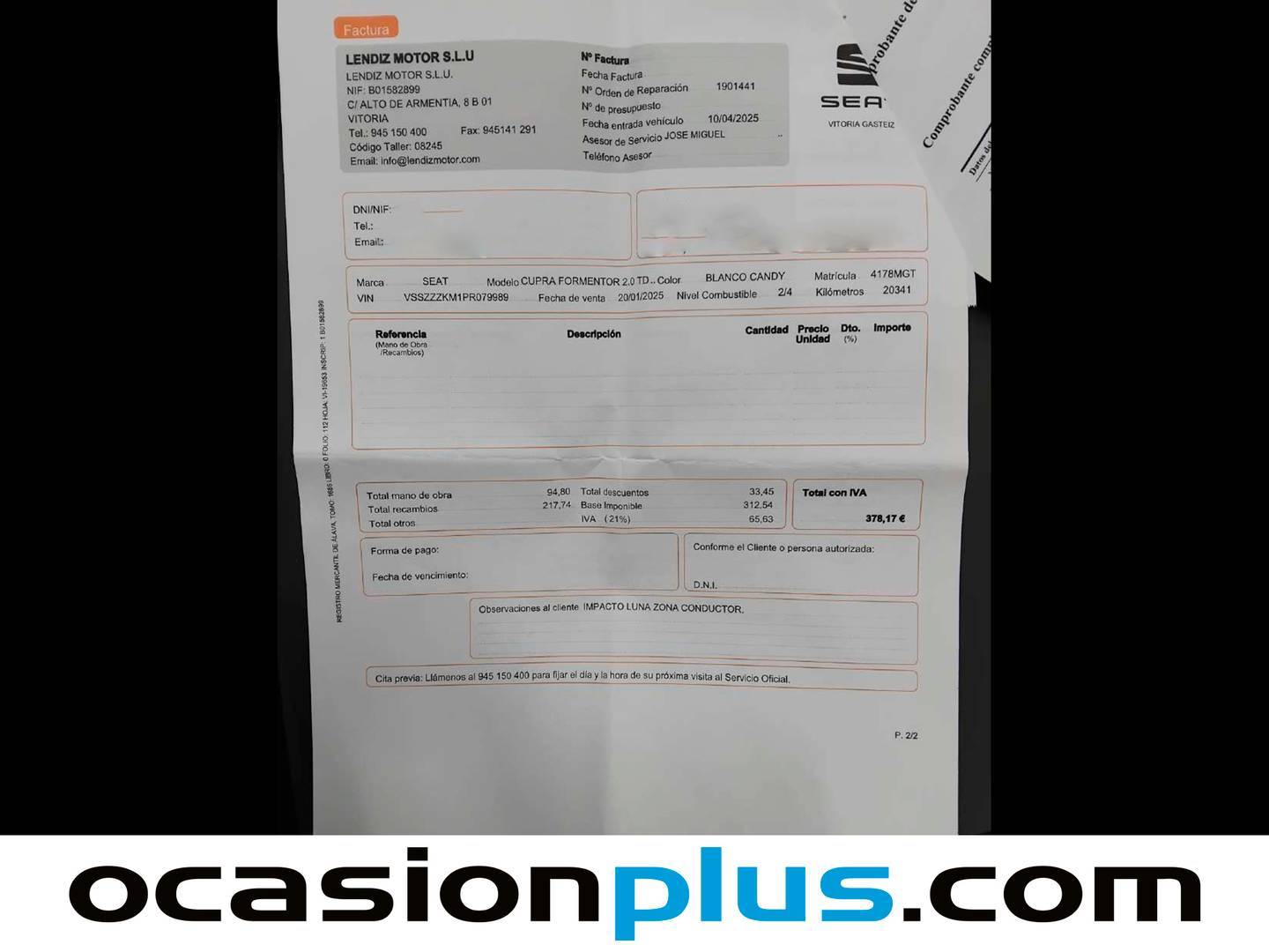 Foto del mantenimiento del Cupra Formentor CUPRA Formentor 2.0 TDI (150 CV)