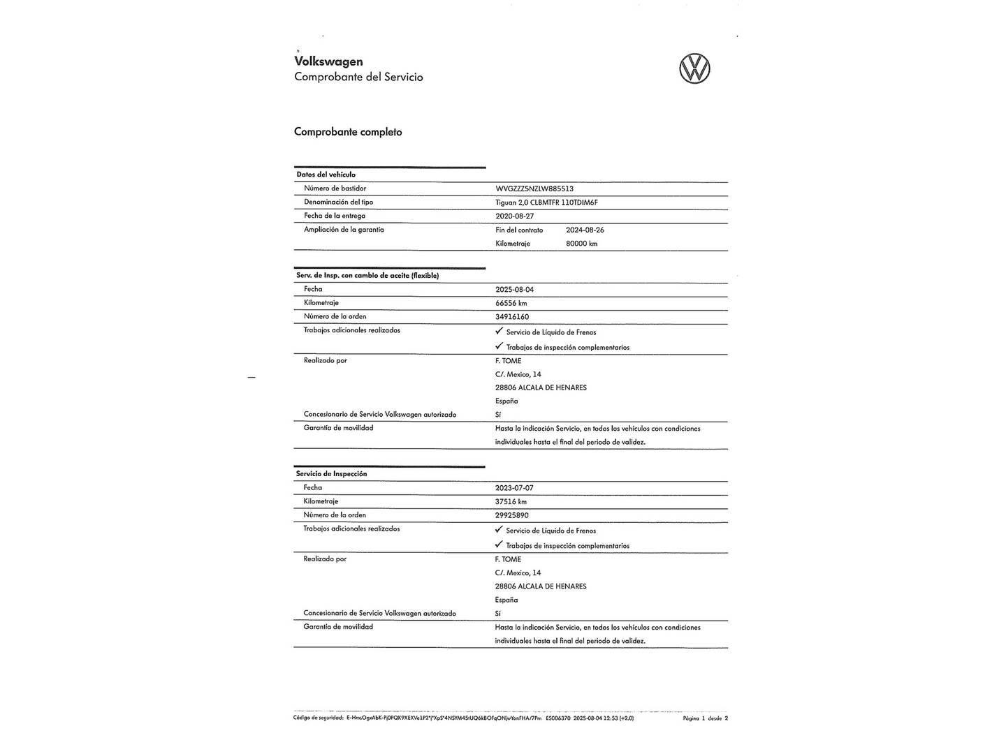 Foto del mantenimiento del Volkswagen Tiguan Volkswagen Tiguan Advance 2.0 TDI (150 CV)