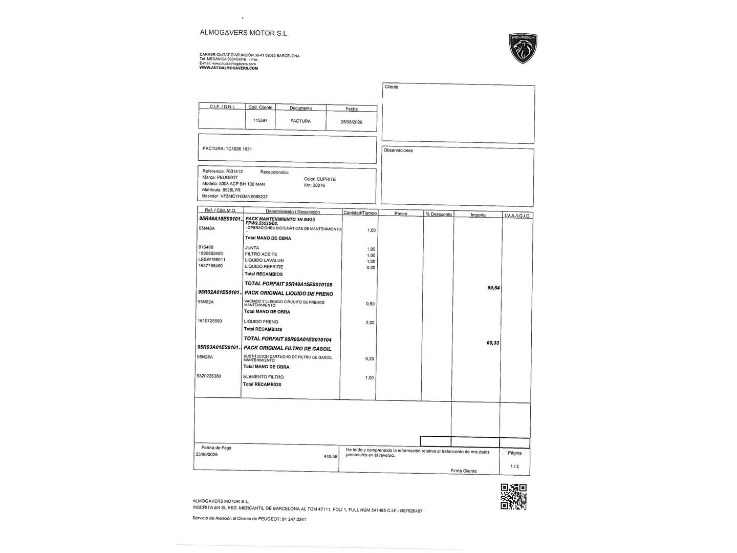 Foto del mantenimiento del Peugeot 5008 Peugeot 5008 BlueHDI 130 S&S Active Pack (130 CV) 7 Plazas