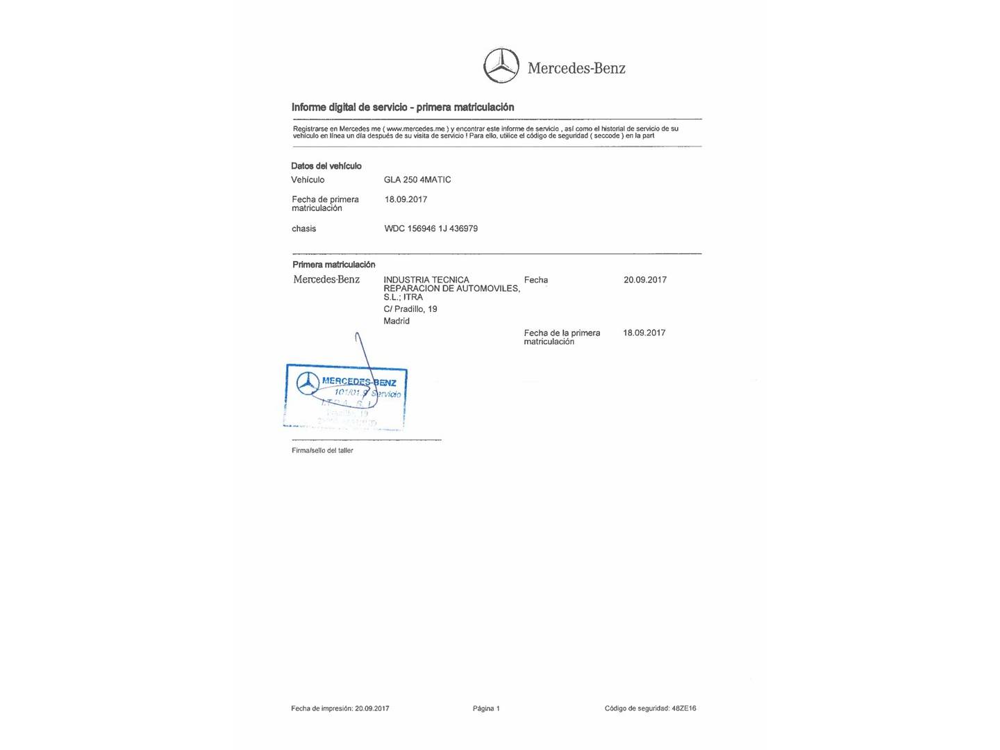 Foto del mantenimiento del Mercedes GLA Mercedes GLA 250 4Matic Urban (211 CV)