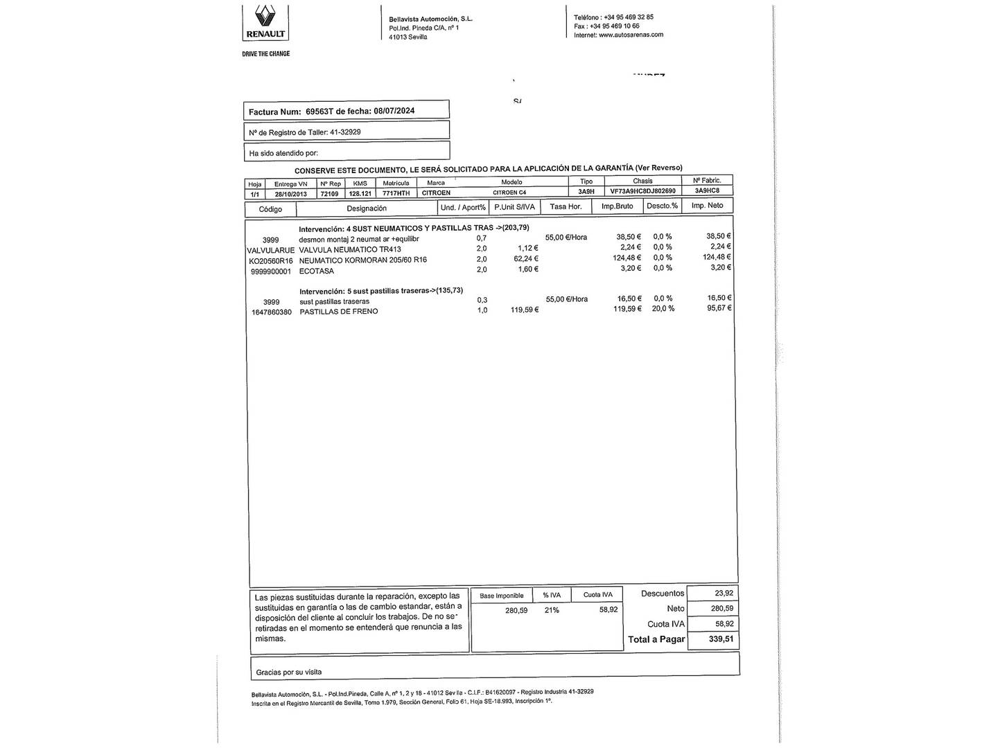 Foto del mantenimiento del Citroën Grand C4 Picasso Citroën Grand C4 Picasso e-HDi 115 Airdream Attraction  (115 CV) 7 Plazas