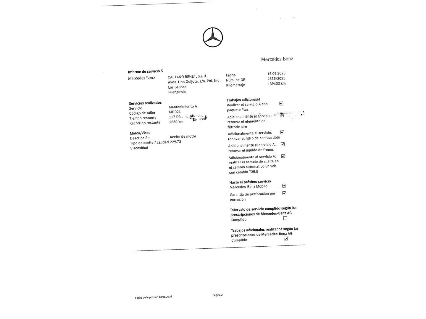 Foto del mantenimiento del Mercedes Clase E Mercedes Clase E Clase E E 220 d (194 CV)