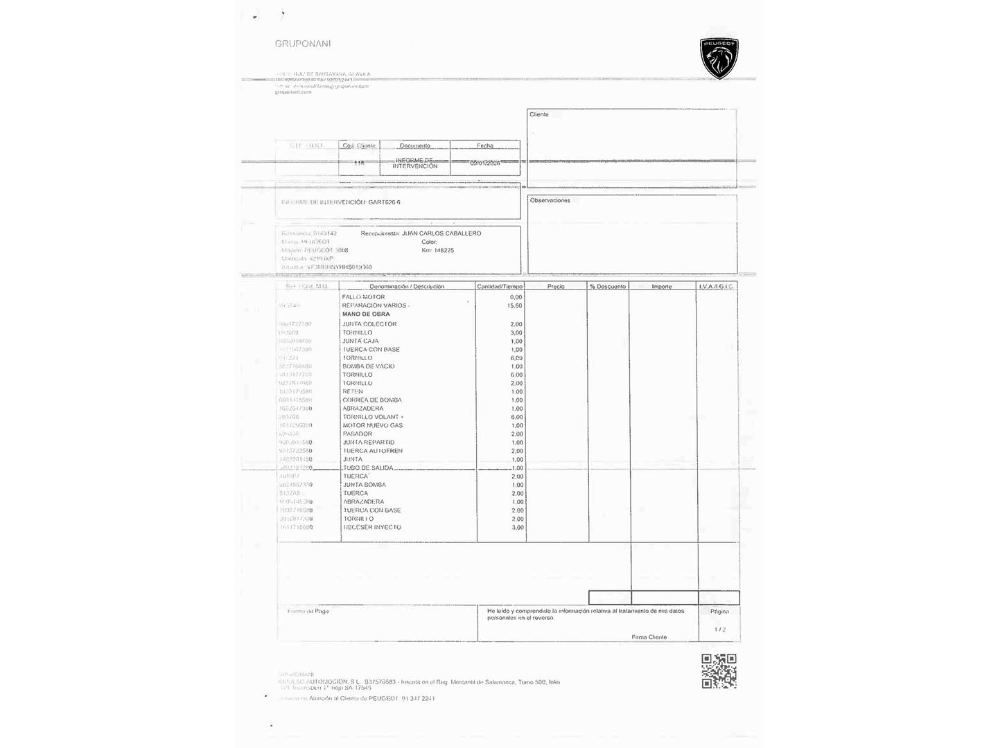 Foto del mantenimiento del Peugeot 3008 Peugeot 3008 PureTech 130 S&S GT Line (130 CV)