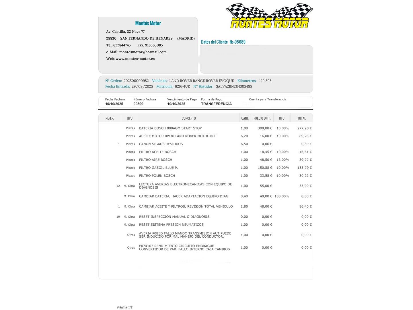 Foto del mantenimiento del Land Rover Range Rover Evoque Land Rover Range Rover Evoque 2.0 TD4 SE 4WD Auto 110 kW (150 CV)