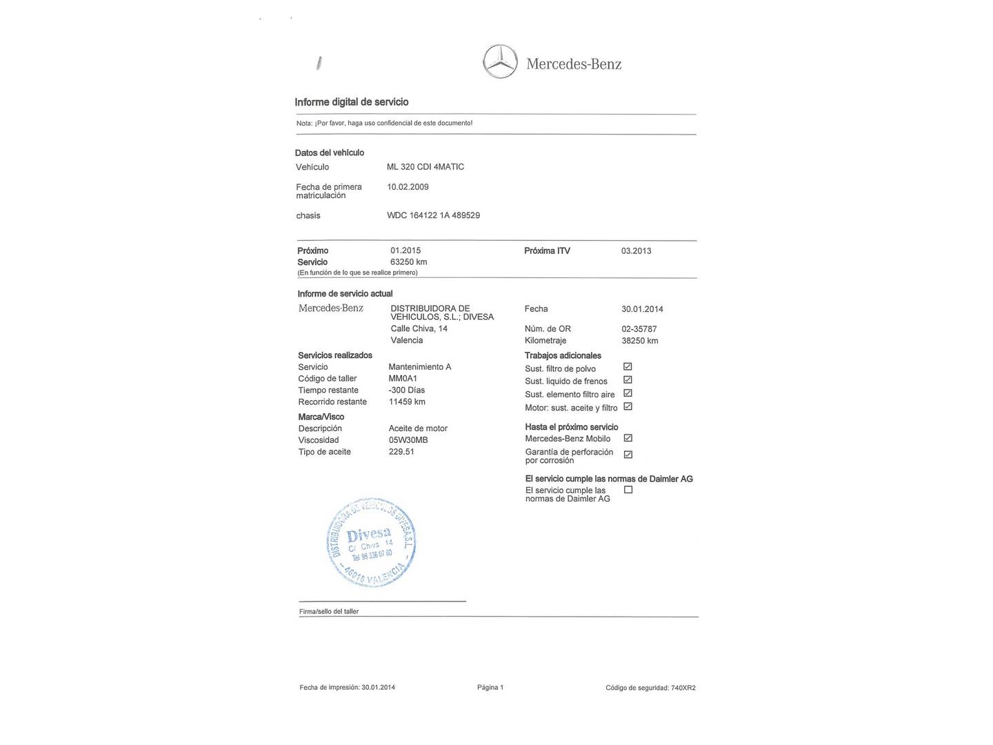 Foto del mantenimiento del Mercedes Clase M Mercedes Clase M ML 320 CDI Edition 10 (224 CV)