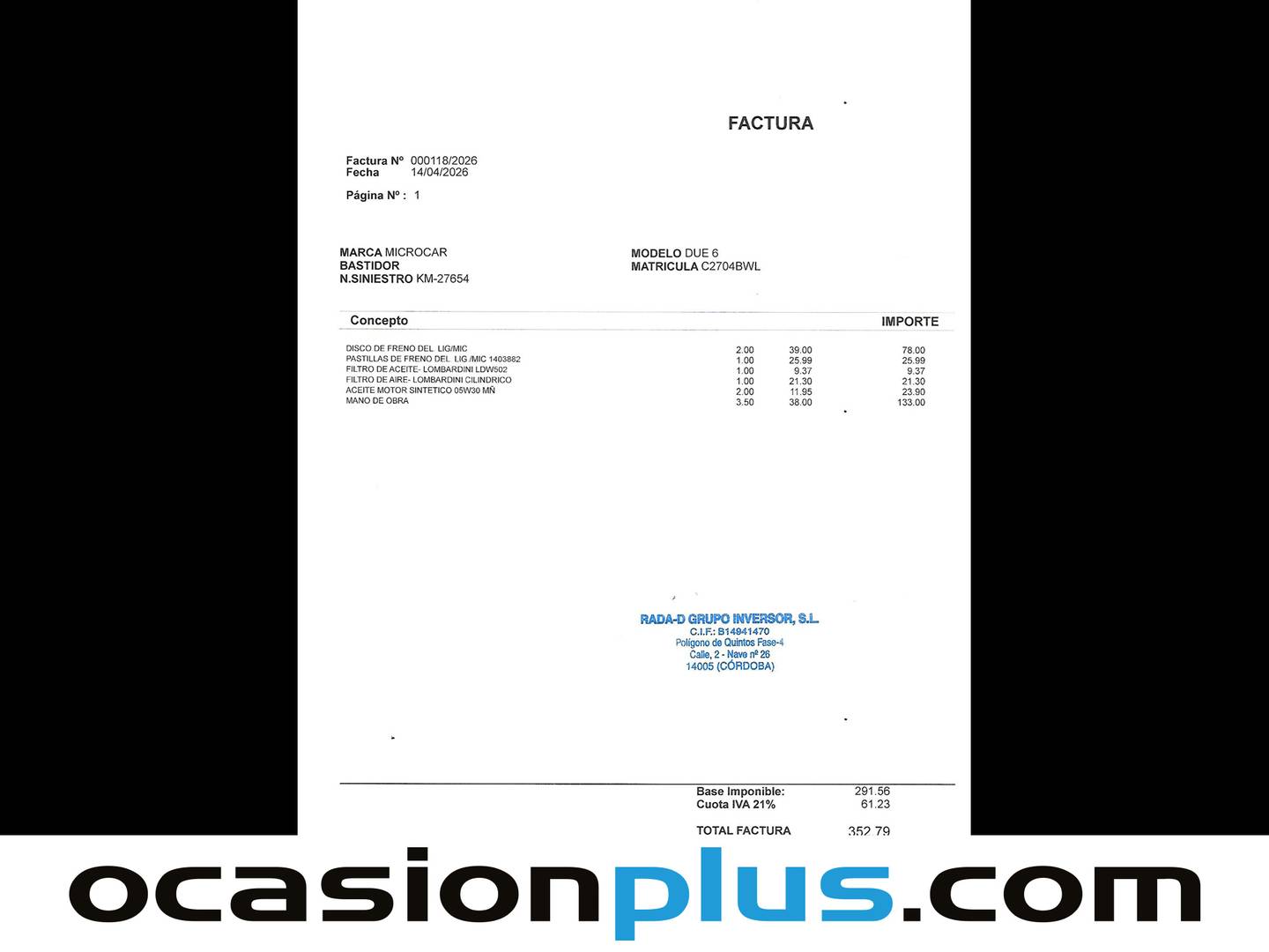 Foto del mantenimiento del Microcar Due Light Microcar Due Light Light (8 CV)