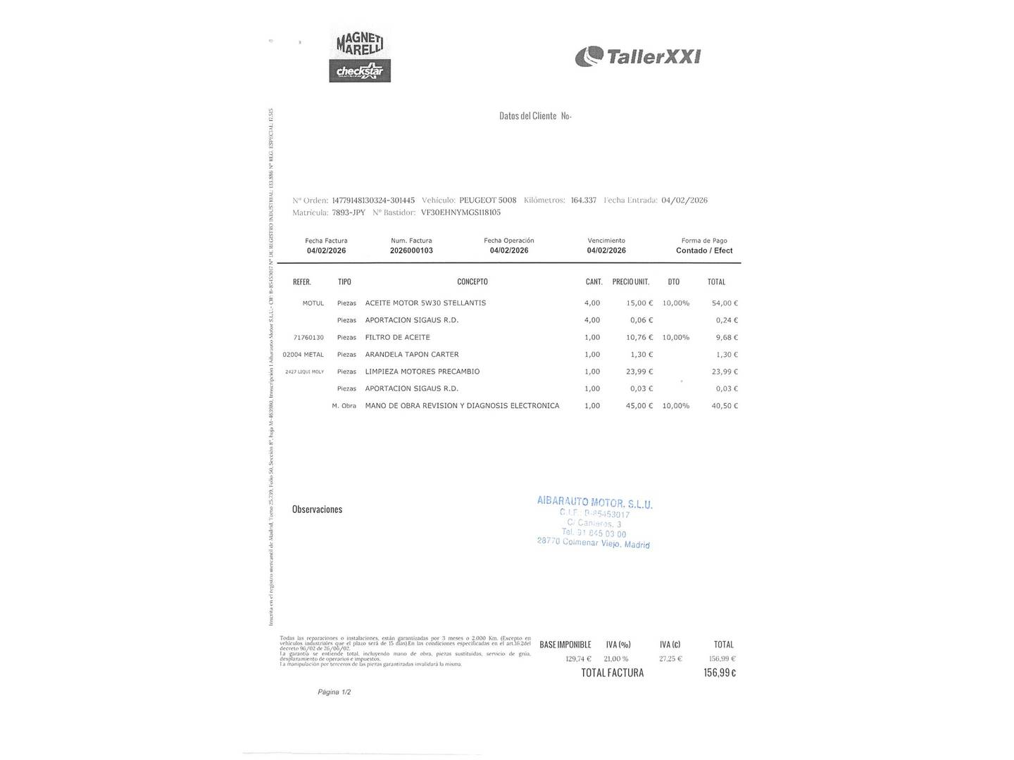 Foto del mantenimiento del Peugeot 5008 Peugeot 5008 Allure 1.2 PureTech S&S (130 CV) 7 Plazas