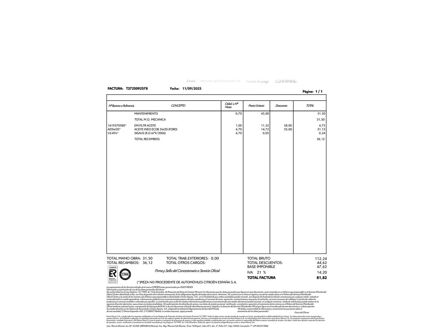 Foto del mantenimiento del Ford Fiesta Ford Fiesta 1.0 EcoBoost MHEV ST-Line (125 CV)