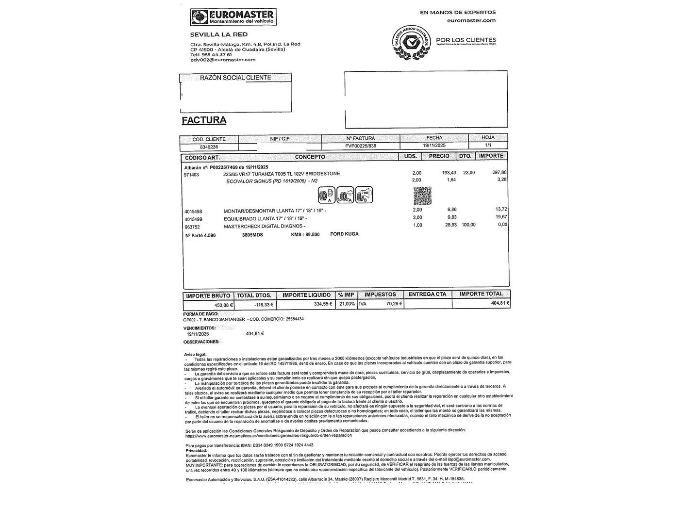 Foto del mantenimiento del Ford Kuga Ford Kuga 1.5 EcoBoost Titanium 4x2 (150 CV)