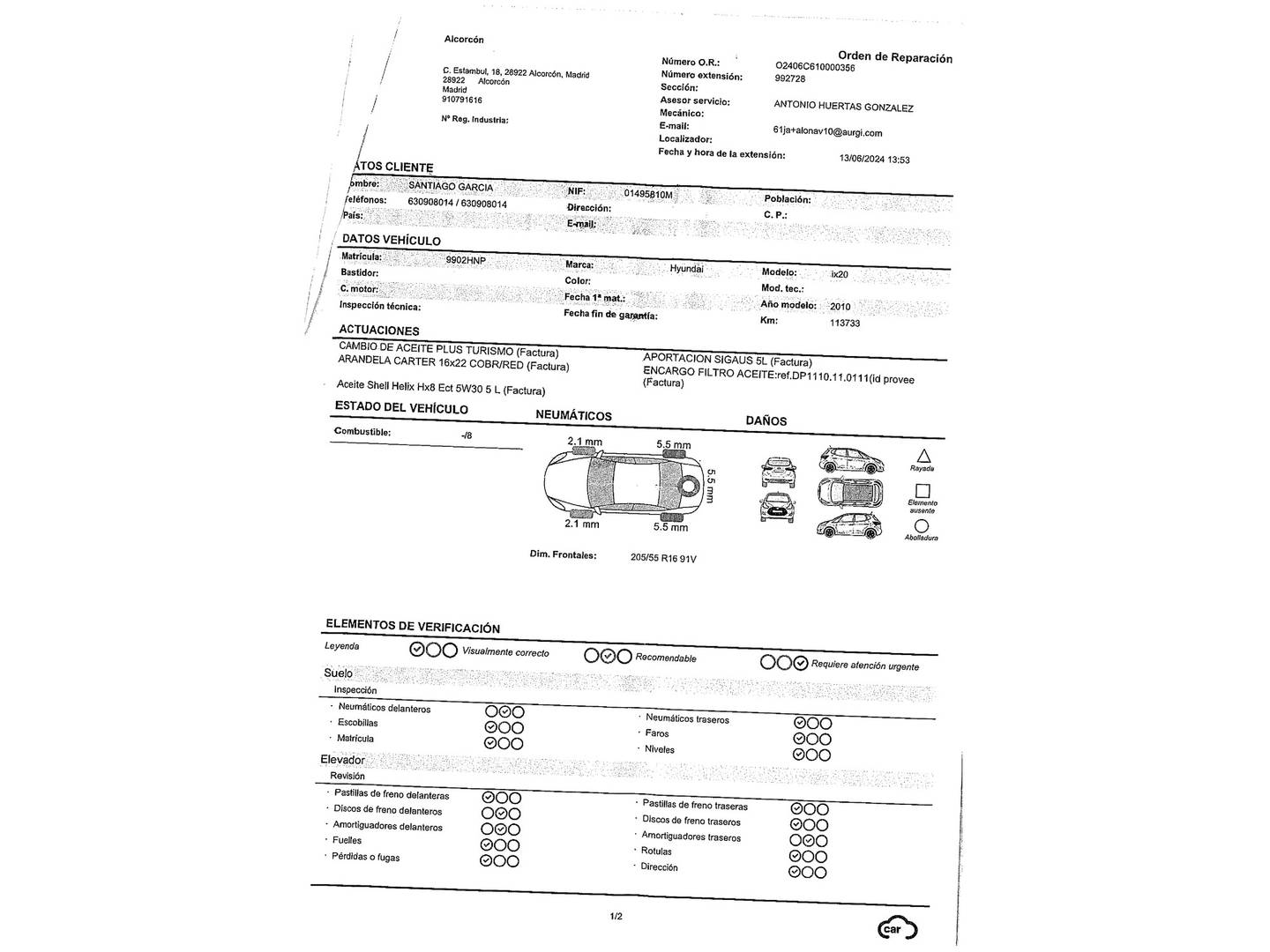 Foto del mantenimiento del Hyundai ix20 Hyundai ix20 1.6 CRDi BlueDrive Comfort (115 CV)