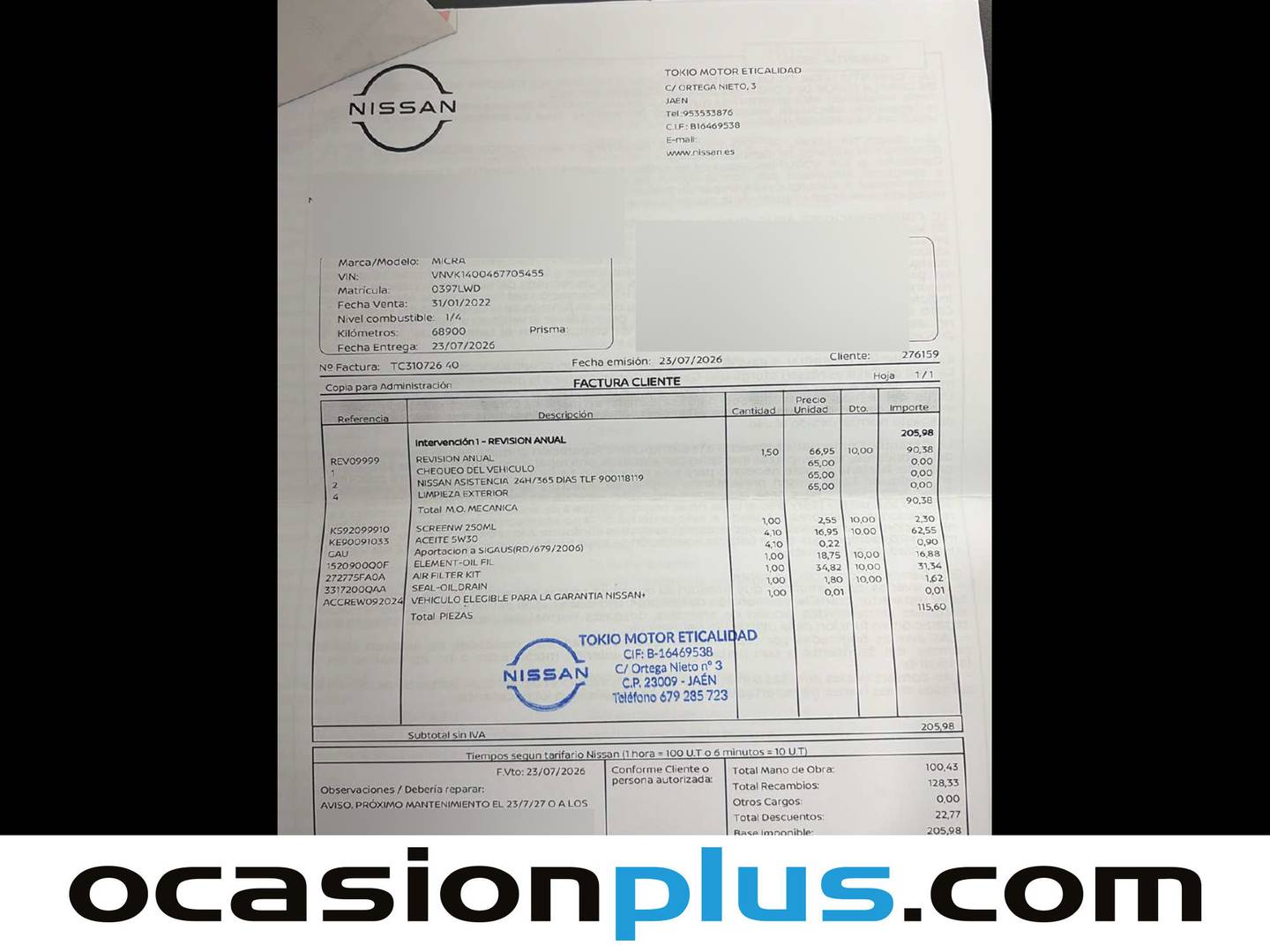 Foto del mantenimiento del Nissan Micra Nissan Micra IG-T 92 Acenta Sprint Auto (92 CV)