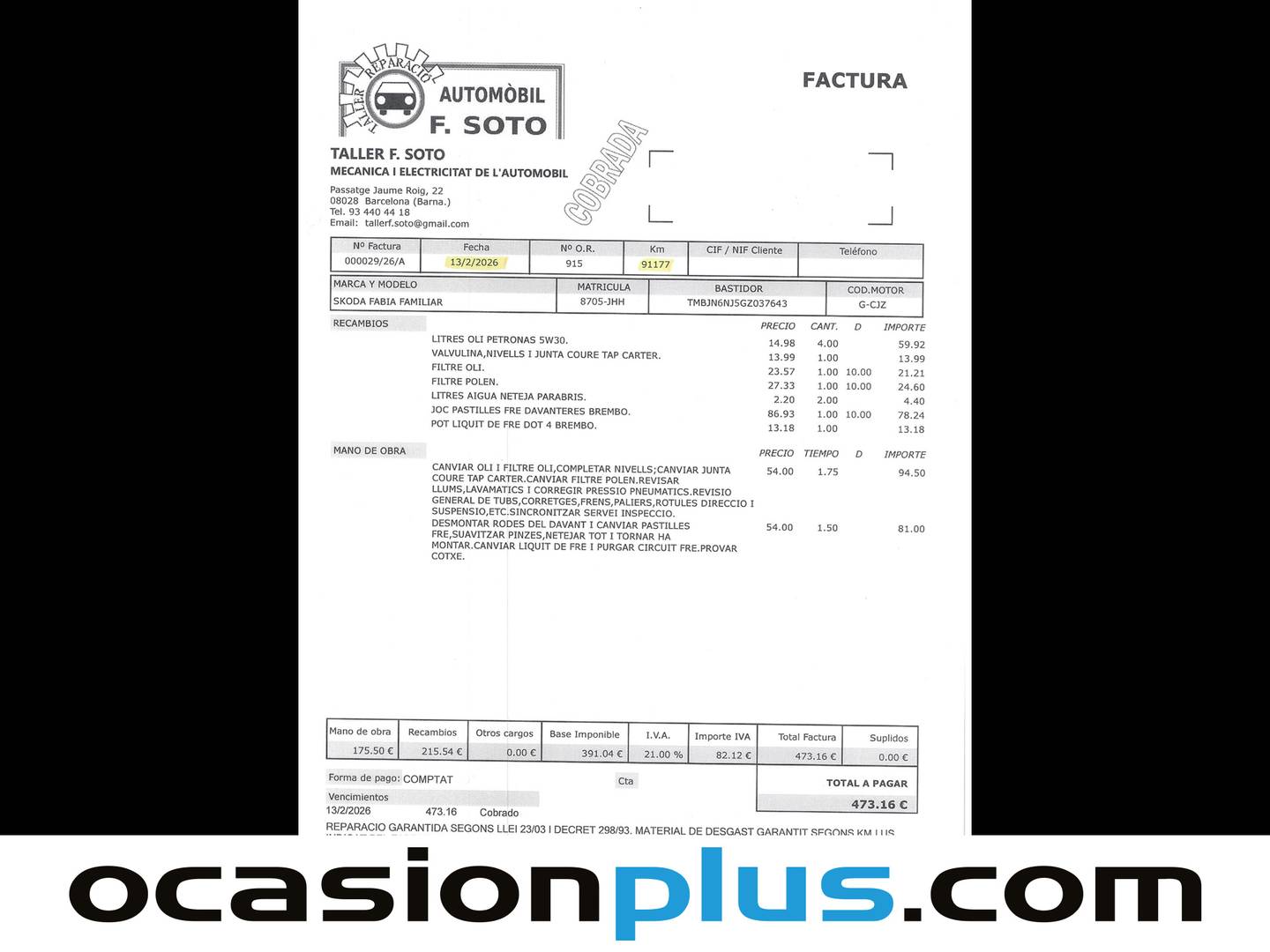 Foto del mantenimiento del Skoda Fabia Skoda Fabia Combi 1.2 TSI Ambition DSG (110 CV)