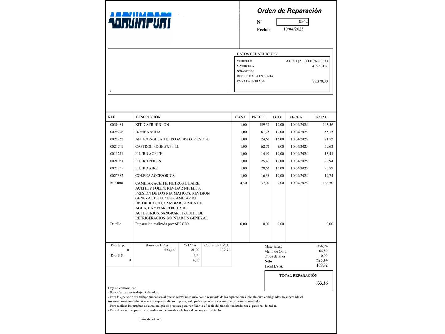 Foto del mantenimiento del Audi Q2 Audi Q2 Sport 35 TDI (150 CV) S-Tronic