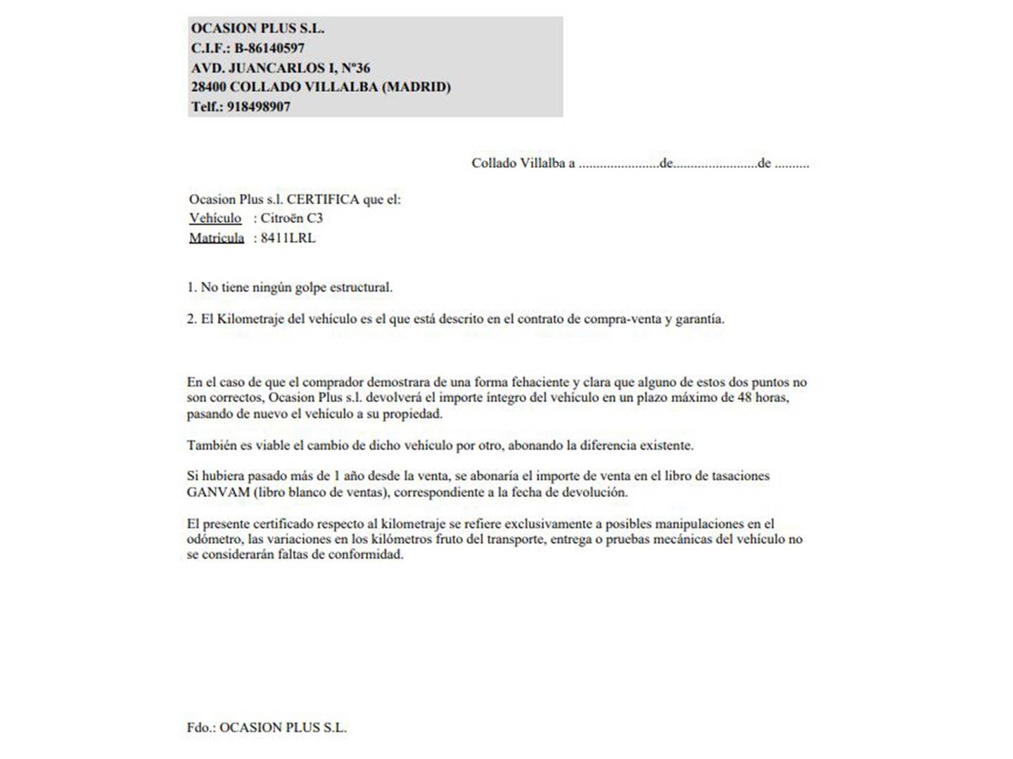 Foto del certificado del Citroën C3 Citroën C3 PureTech 110 S&S Feel Pack EAT6  (110 CV)