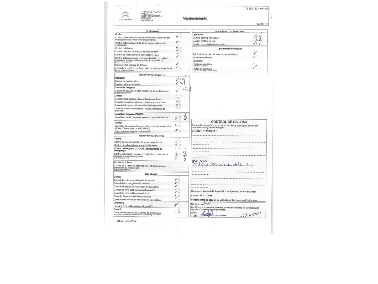 Foto del mantenimiento del Citroën C3 Citroën C3 PureTech 82 Feel (83 CV)