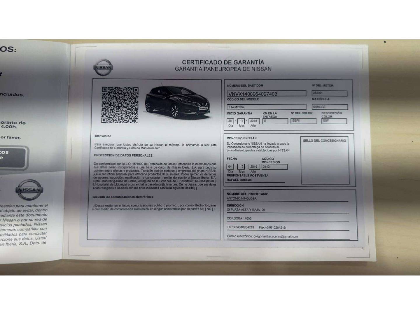 Foto del mantenimiento del Nissan Micra Nissan Micra IG-T Visia+ (100 CV)
