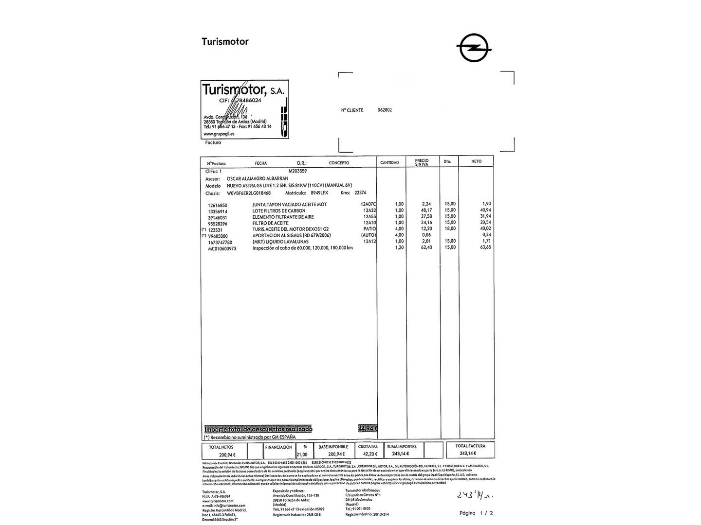 Foto del mantenimiento del Opel Astra Opel Astra 1.2 Turbo SHL GS Line (110 CV)