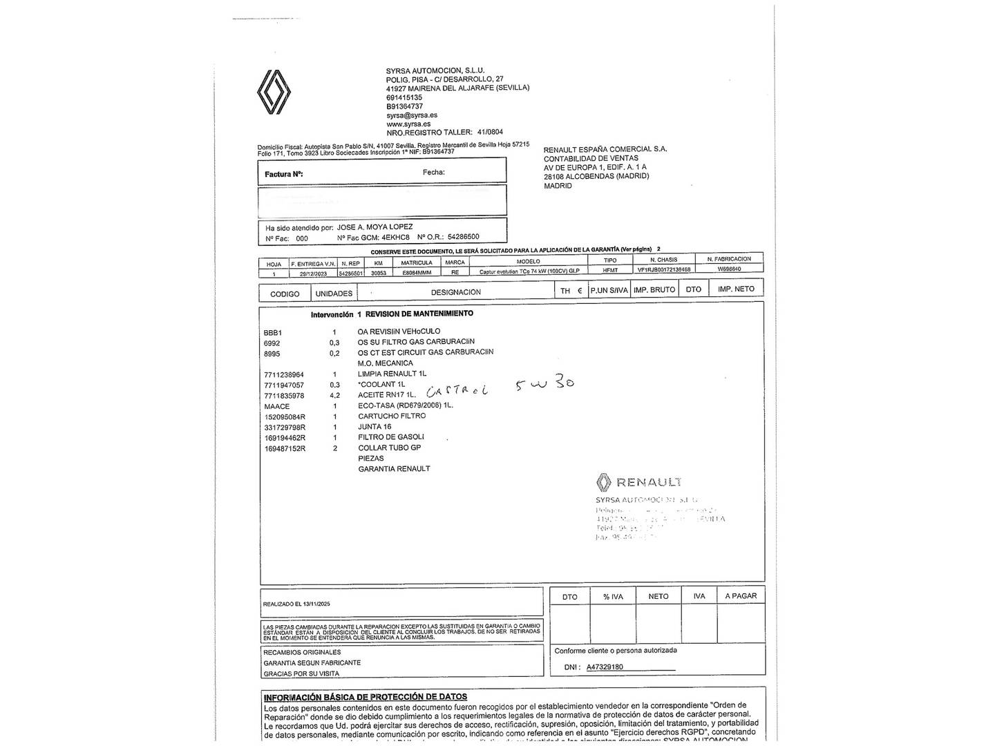 Foto del mantenimiento del Renault Captur Renault Captur Evolution TCe GLP (100 CV)