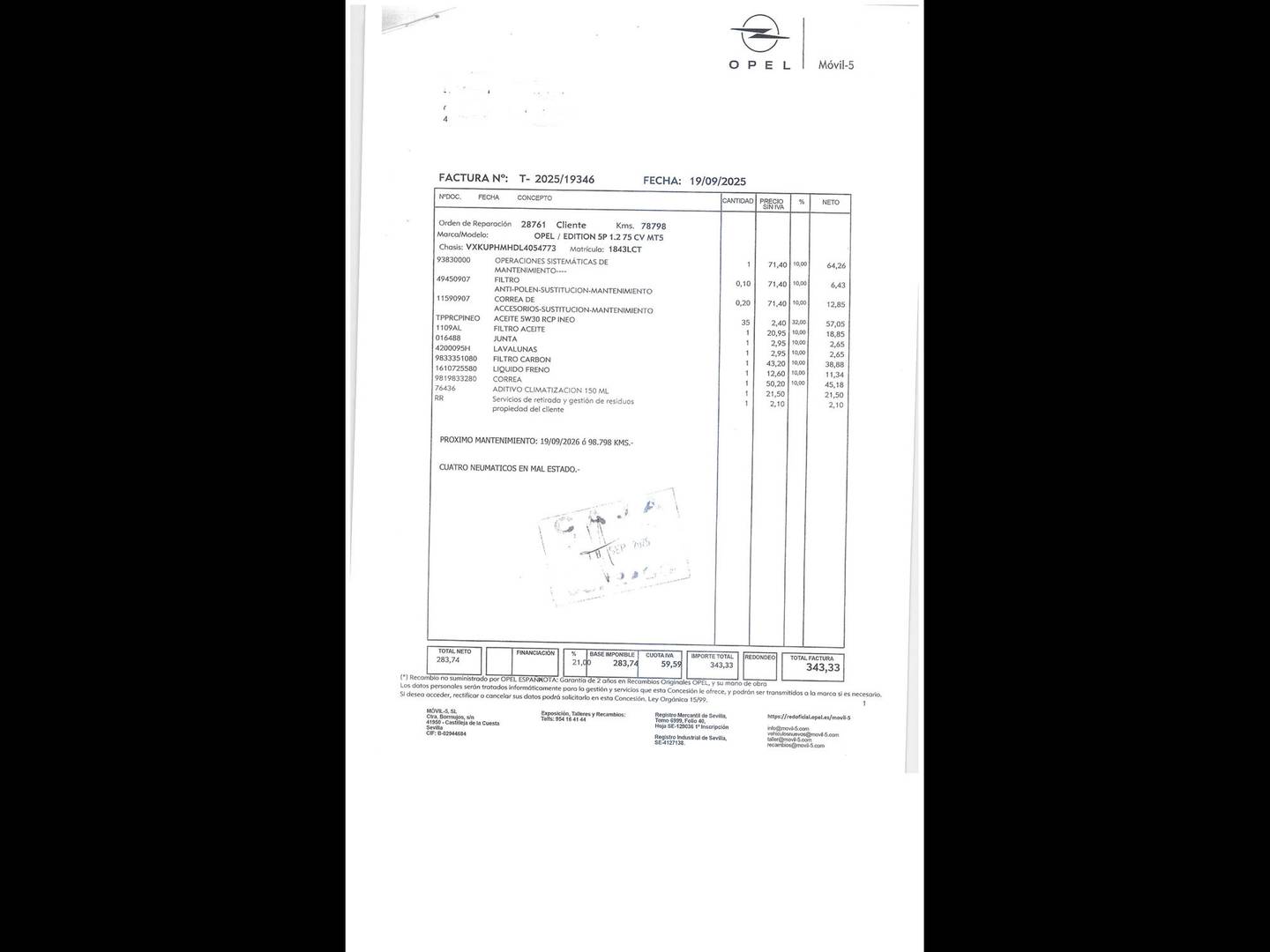 Foto del mantenimiento del Opel Corsa Opel Corsa 1.2 XEL S&S Edition (75 CV)