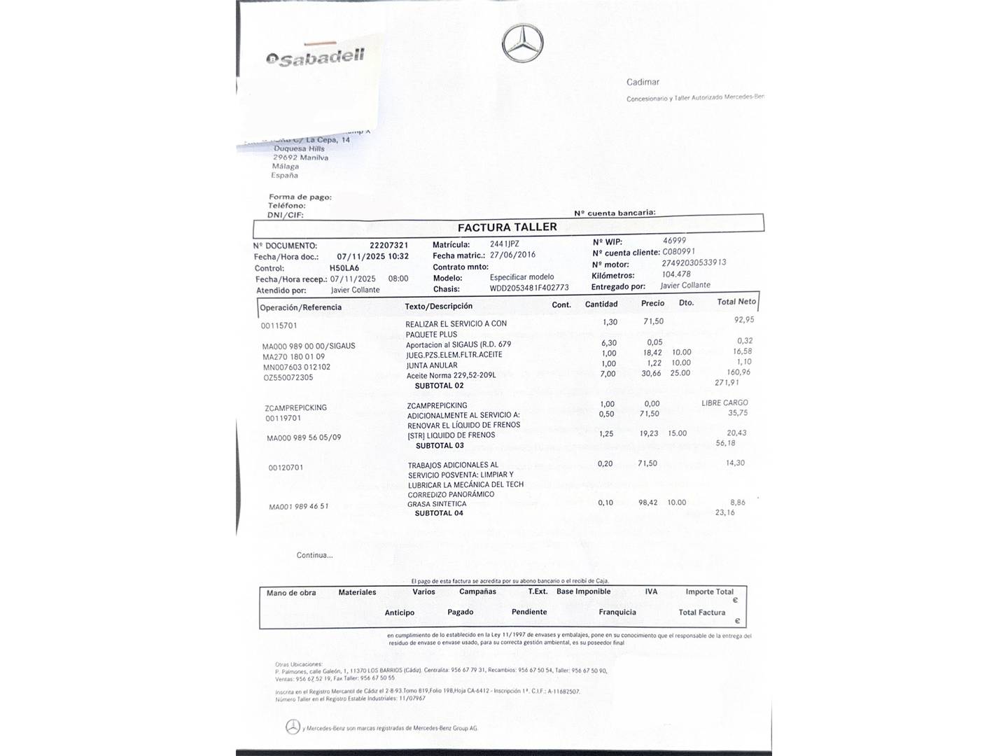 Foto del mantenimiento del Mercedes Clase C Mercedes-Benz Clase C Coupe 300 AMG Line (245 CV)