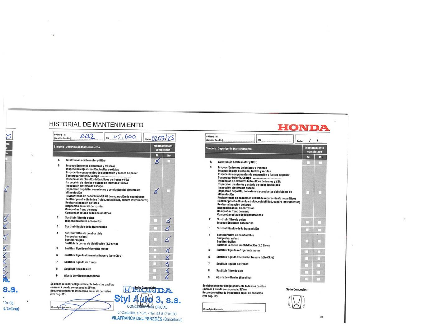 Foto del mantenimiento del Honda Civic Honda Civic 1.0 I-VTEC TURBO Elegance Navi (126 CV)