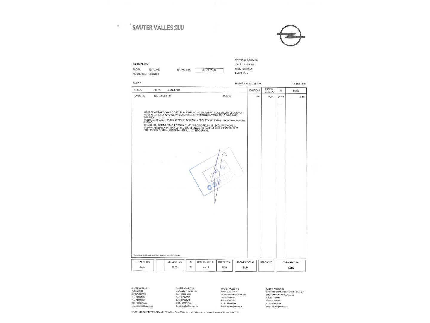 Foto del mantenimiento del Opel Insignia Opel Insignia 1.8 16v Edition (140 CV)