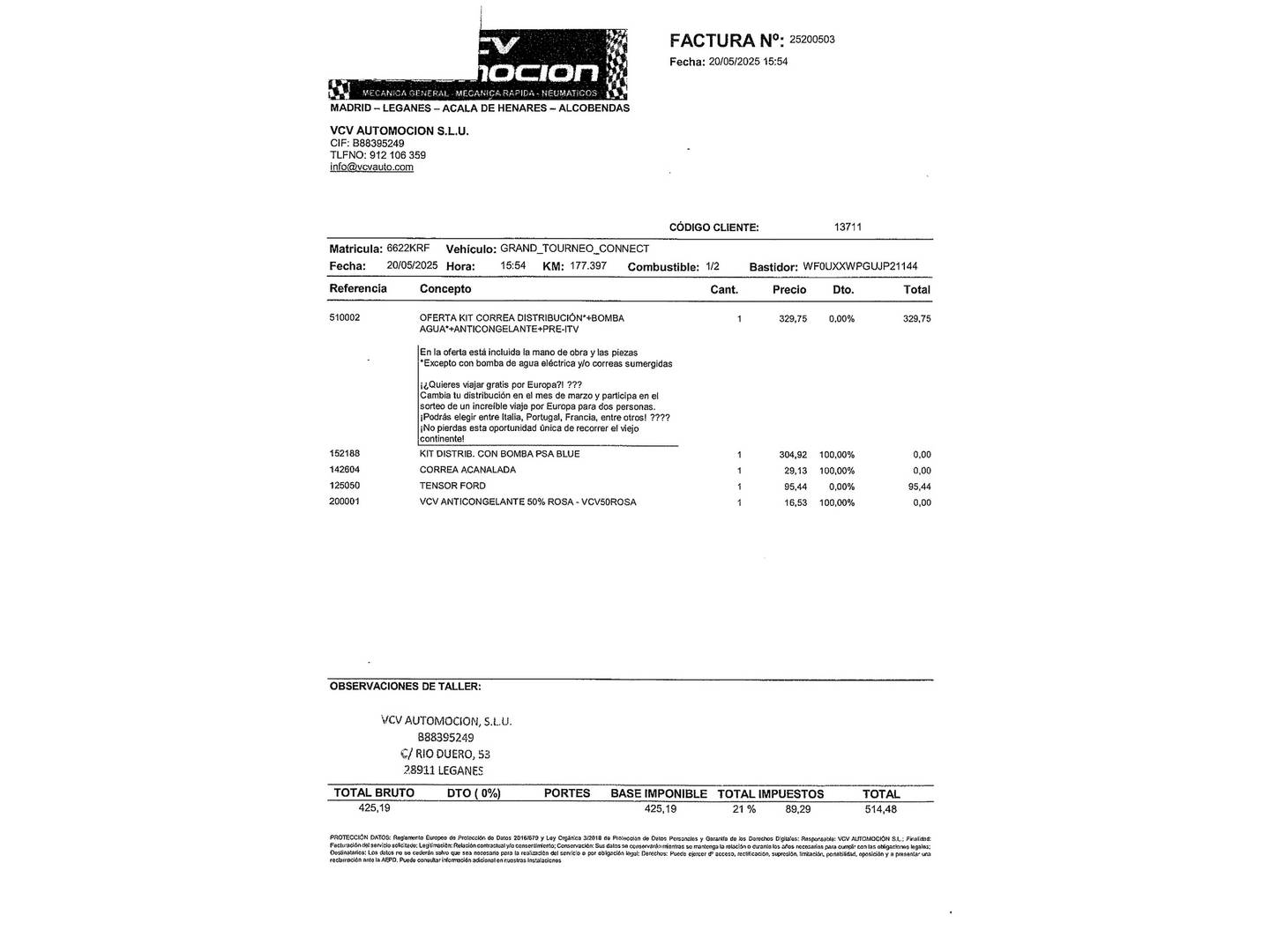 Foto del mantenimiento del Ford Grand Tourneo Connect Ford Grand Tourneo Connect 1.5 TDCi Titanium (120 CV) 7 Plazas