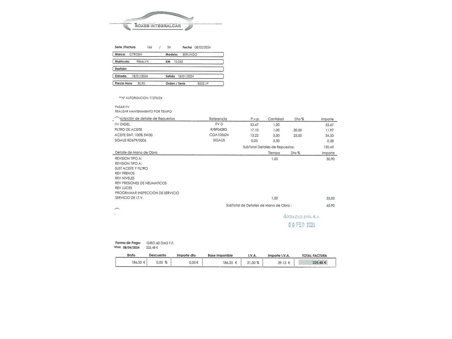 Foto del mantenimiento del Citroën Berlingo Citroën Berlingo Furgon BlueHDi 100 Talla M Control (102 CV)