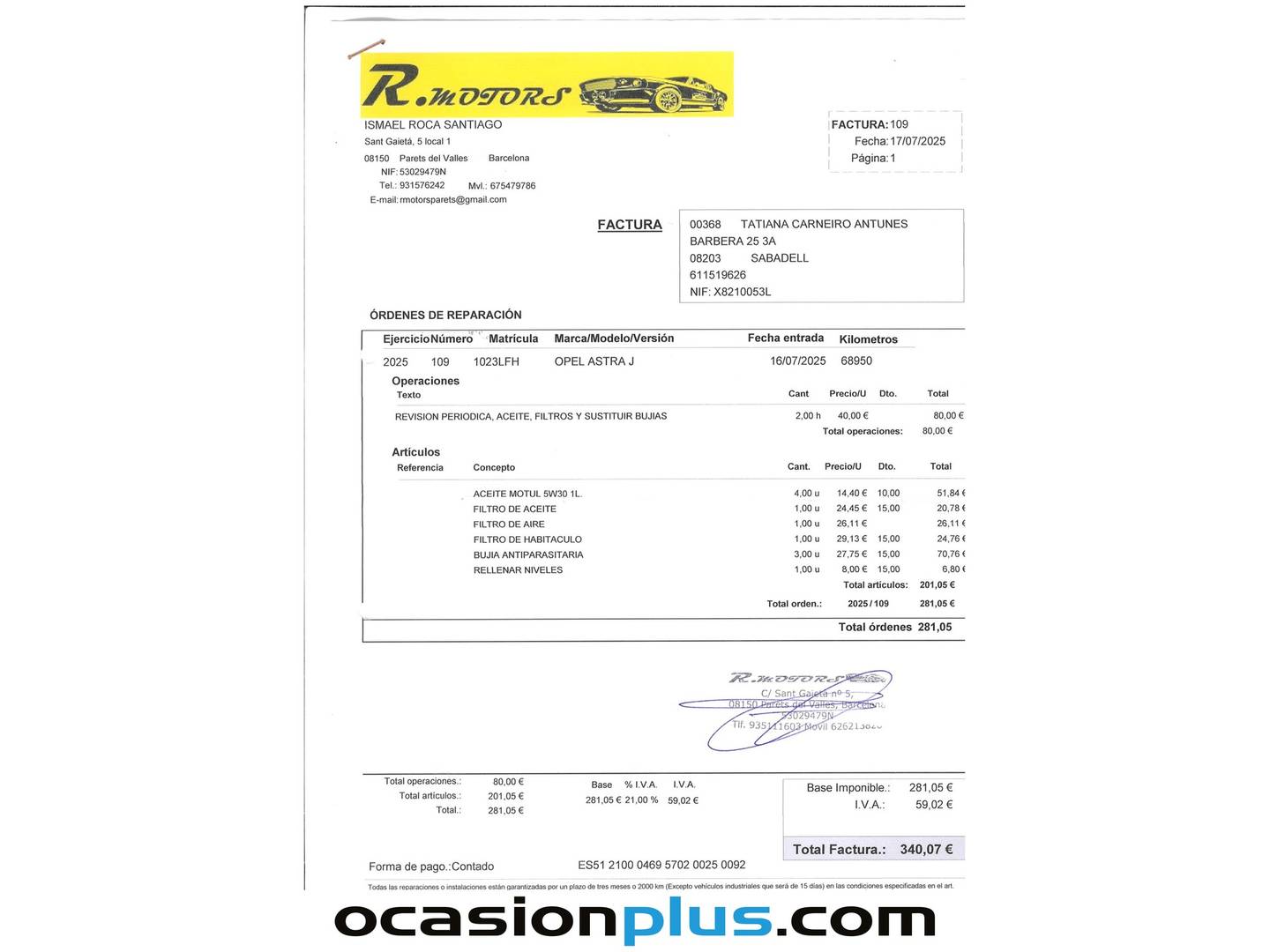 Foto del mantenimiento del Opel Astra Opel Astra Sports Tourer 1.2 Turbo SHL GS Line (110 CV)