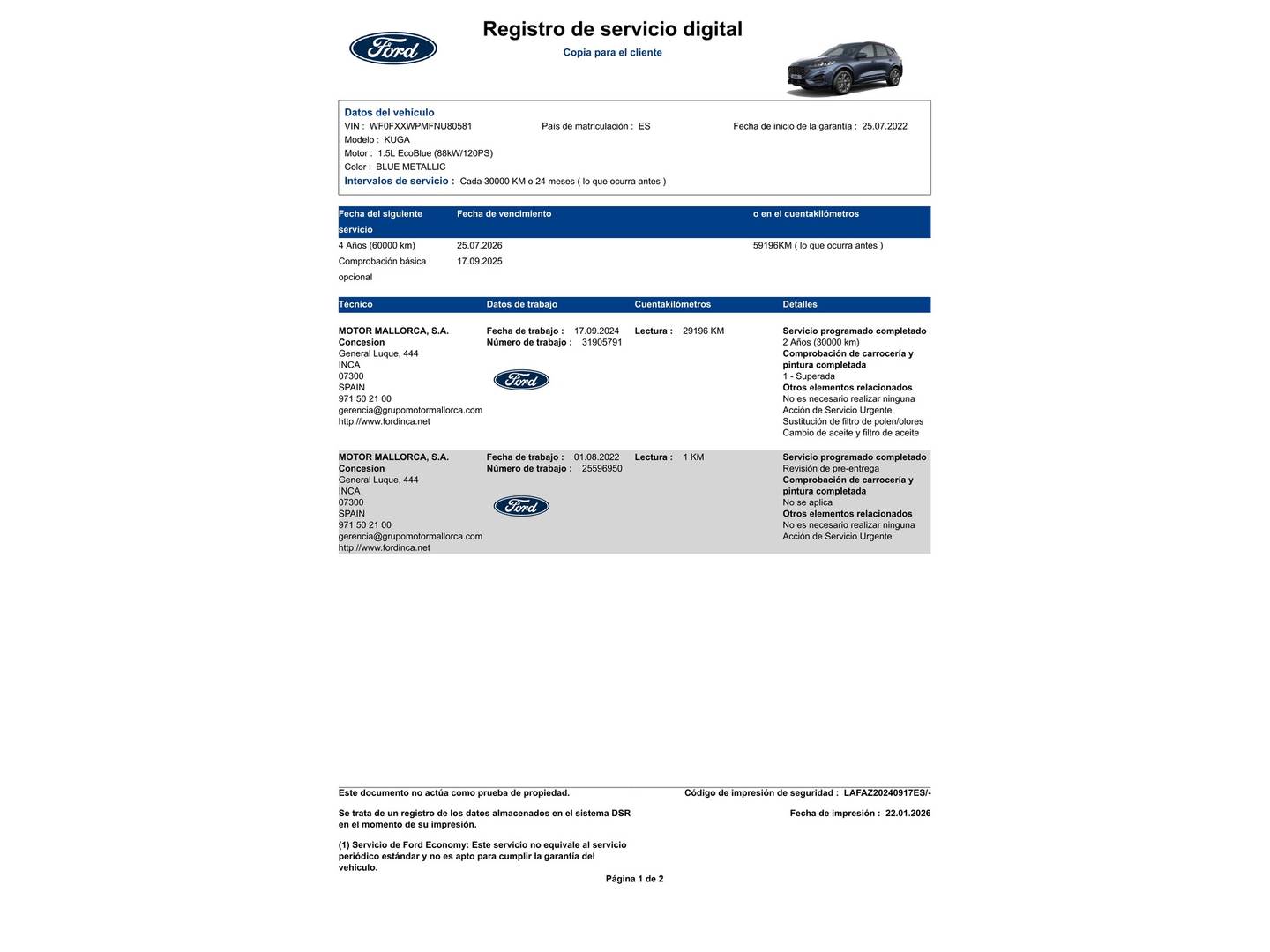Foto del mantenimiento del Ford Kuga Ford Kuga 1.5 EcoBlue ST-Line (120 CV)