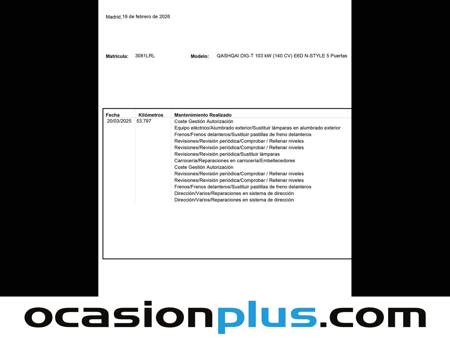 Foto del mantenimiento del Nissan QASHQAI Nissan Qashqai DIG-T 140 N-Style (140 CV)