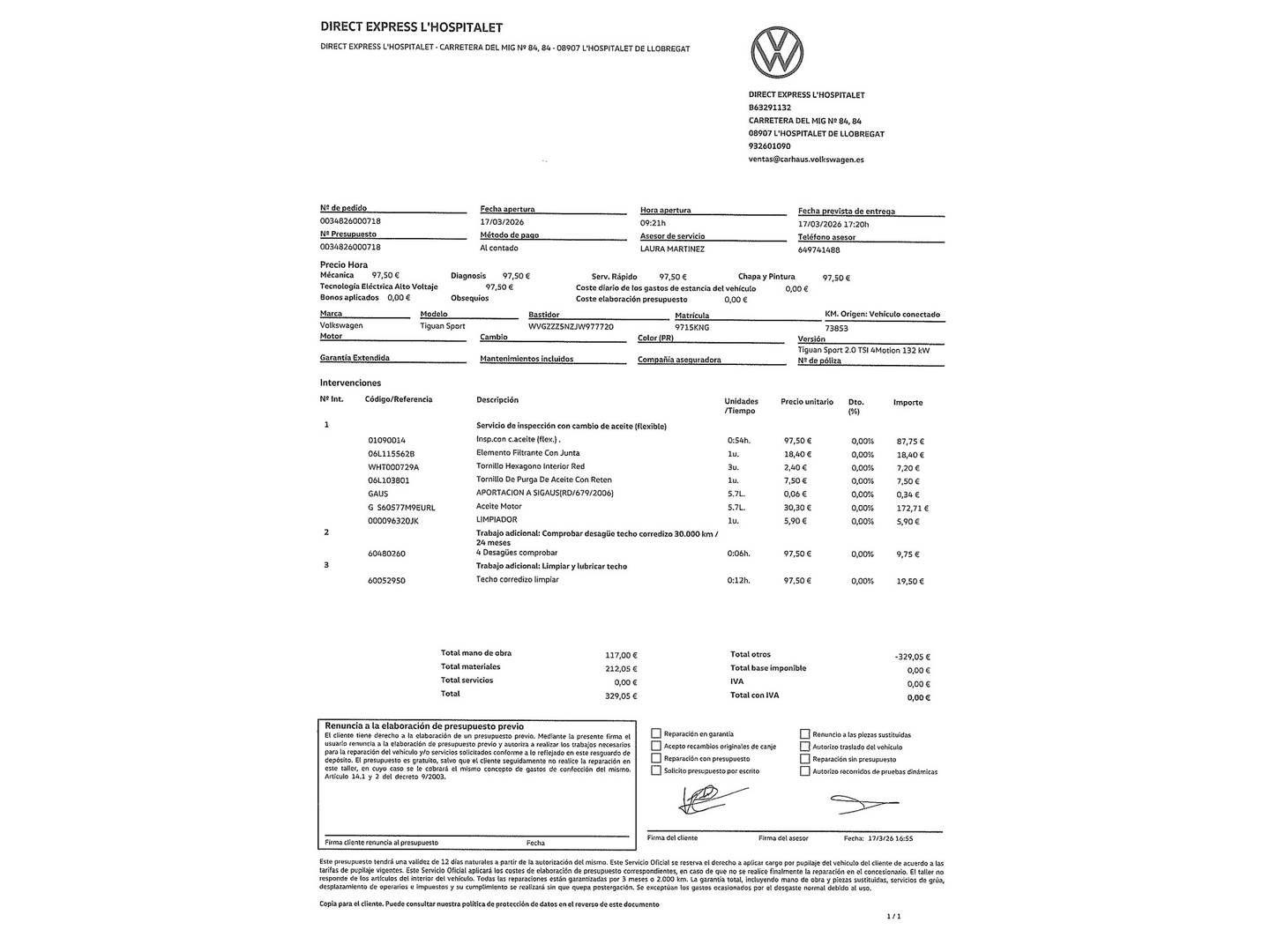 Foto del mantenimiento del Volkswagen Tiguan Volkswagen Tiguan Sport 2.0 TSI 4Motion (180 CV) DSG Pack R-Line